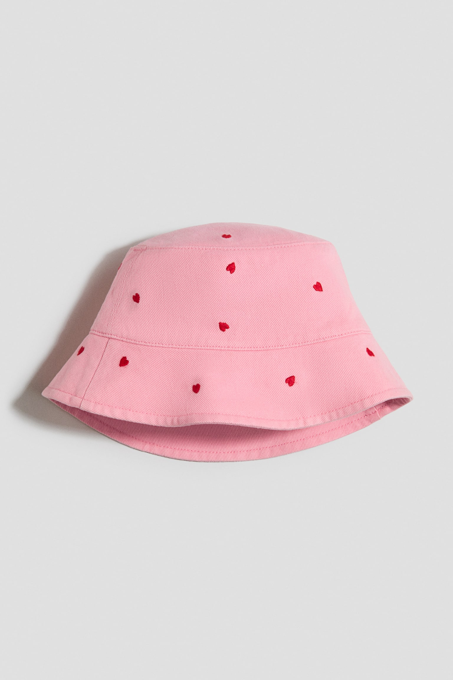 Cappello da pescatore in twill con ricami - Rosa/cuori