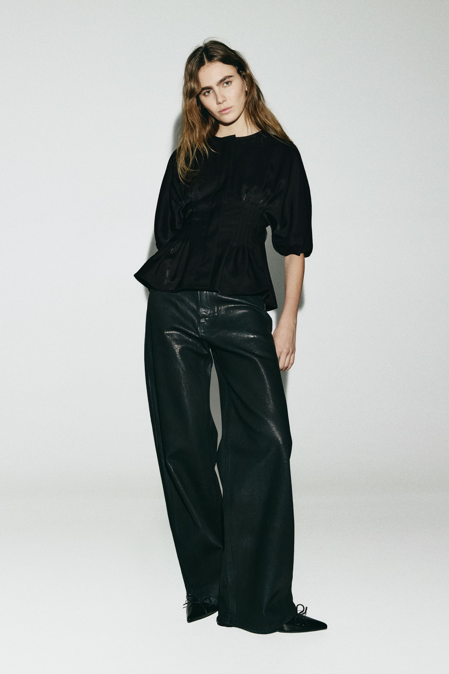 Waisted blouse - Black/Light beige - 3