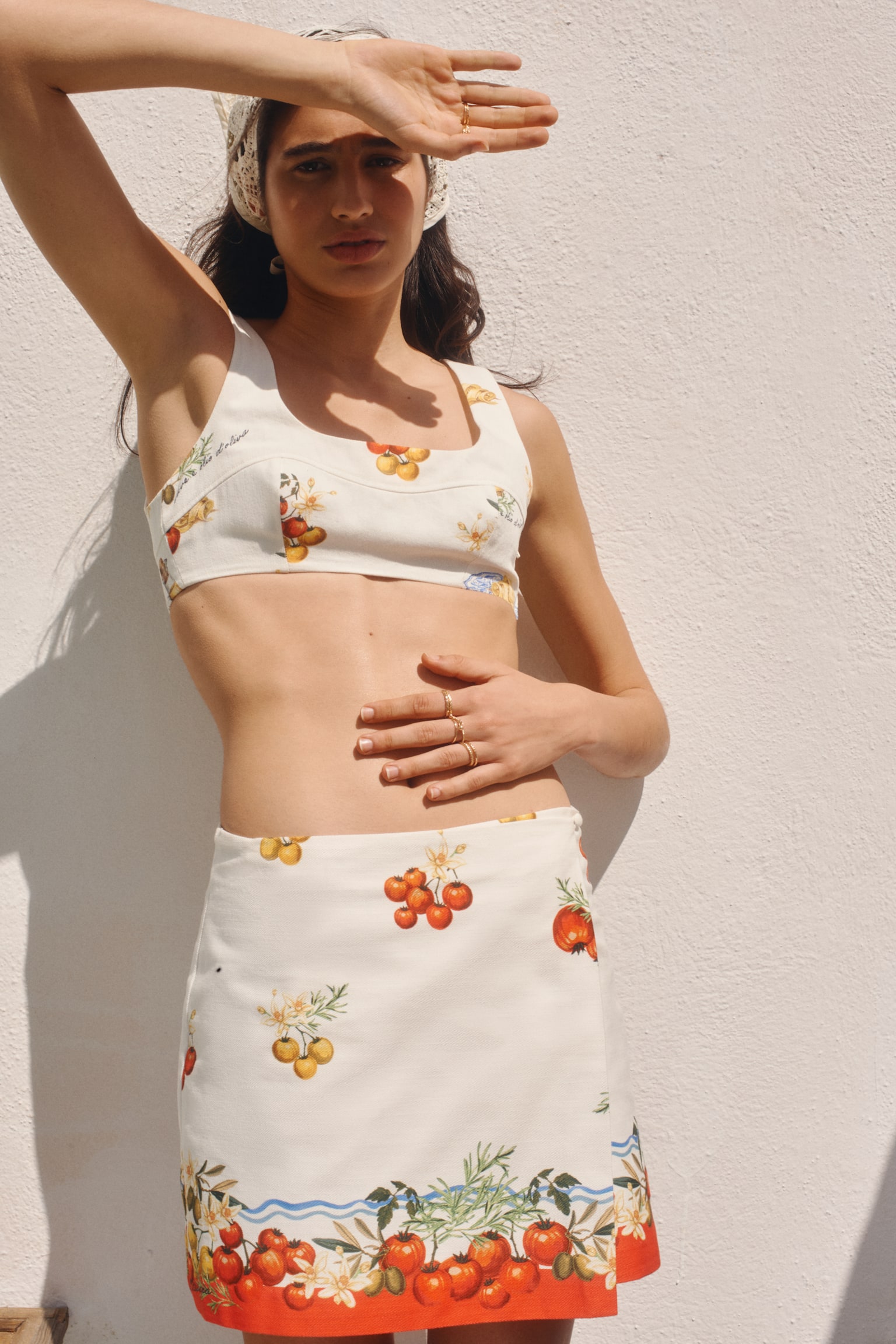 Cotton crop top - Cream/Patterned - 6