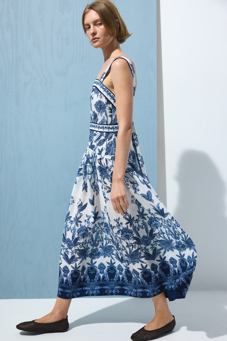 Women's Dark blue/patterned Tie-Detail Dress | H&M US