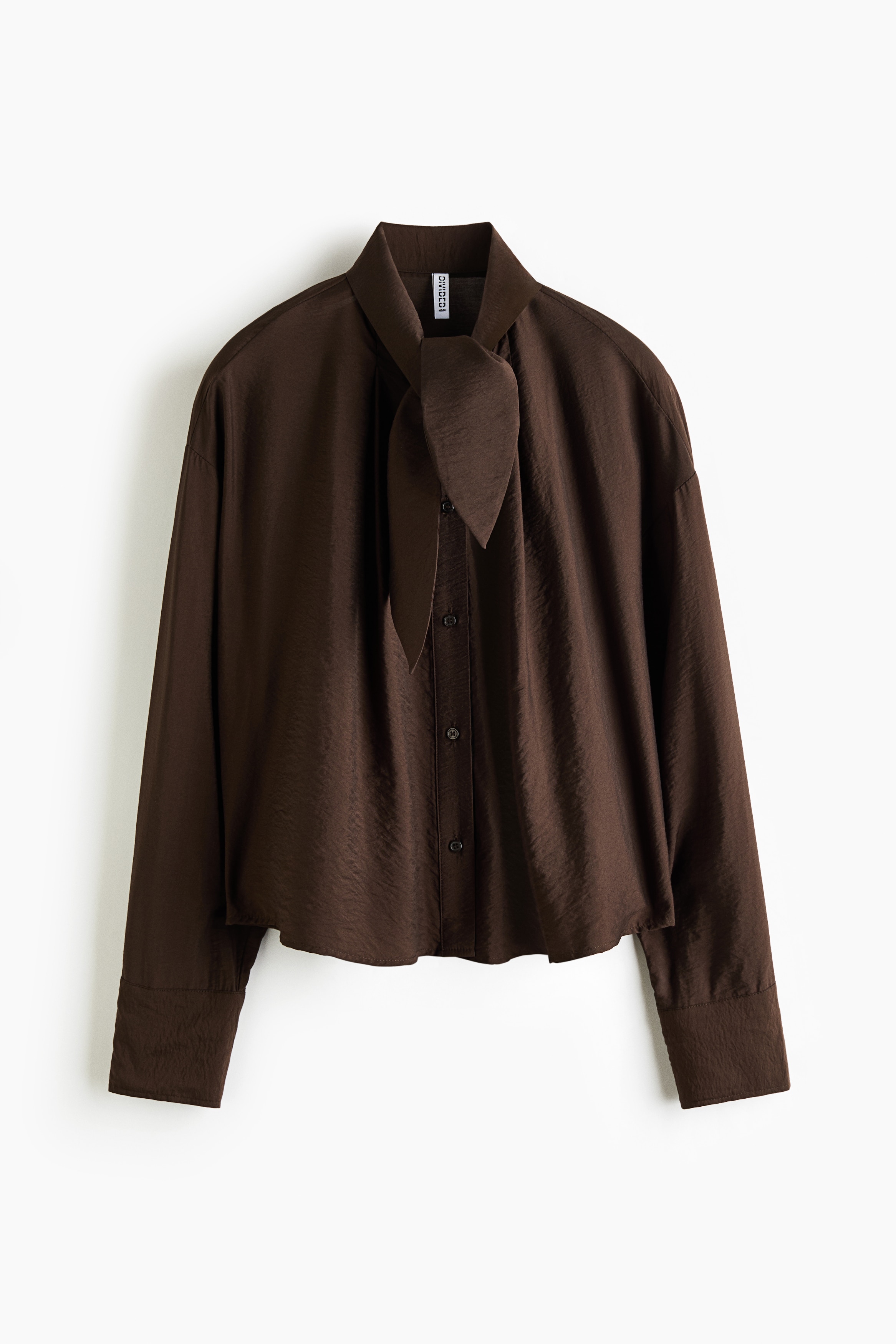 Scarf-Collar Shirt - Dark brown/Cream