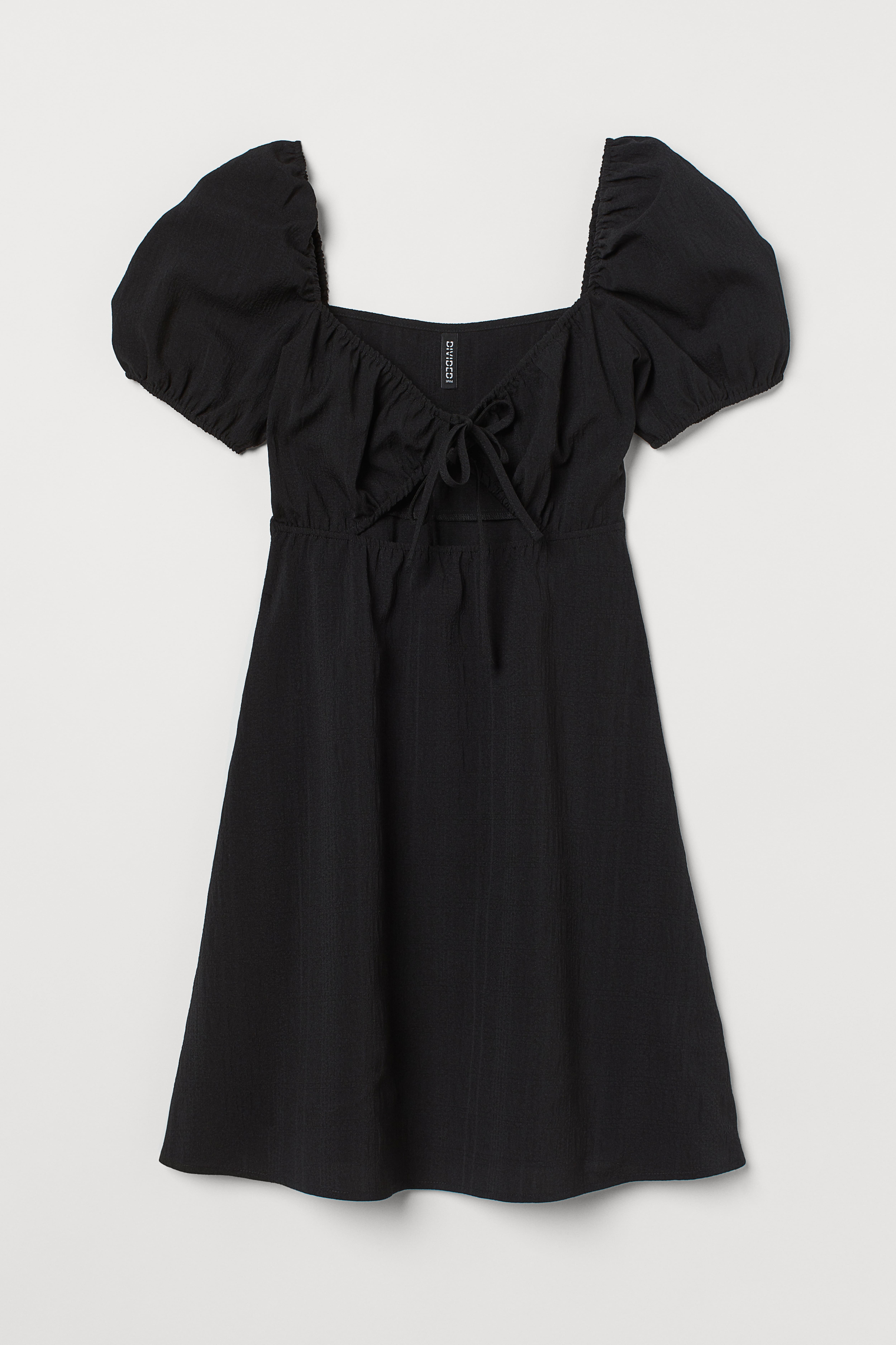 Puff-sleeved Dress - Sweetheart Neckline - Short sleeve - Black - Ladies |  H&M US