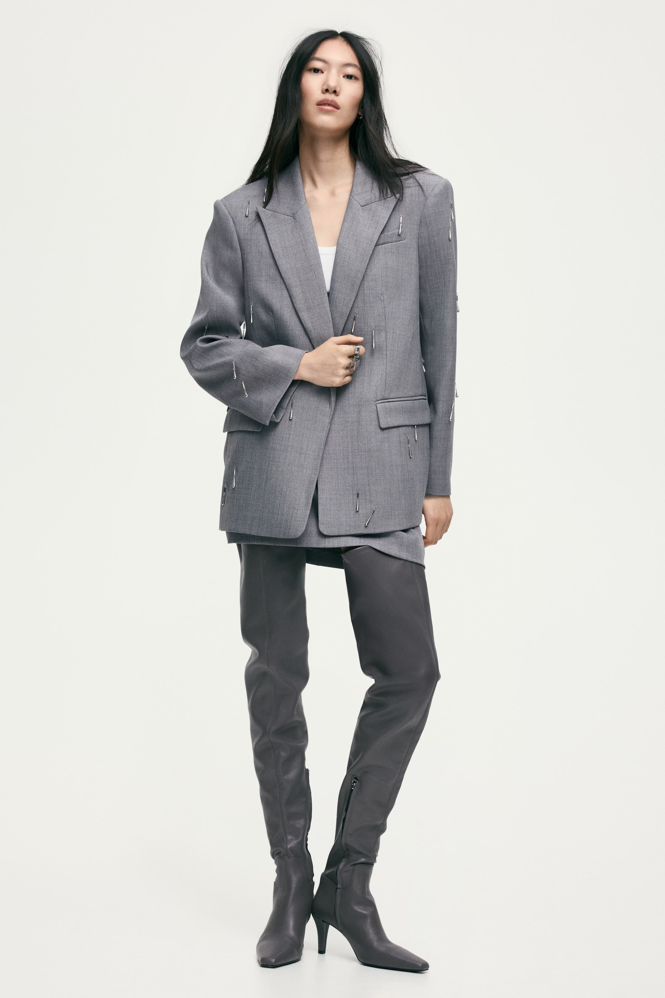 View larger image: Bead-embellished blazer - Grey - Ladies | H&M MY 1