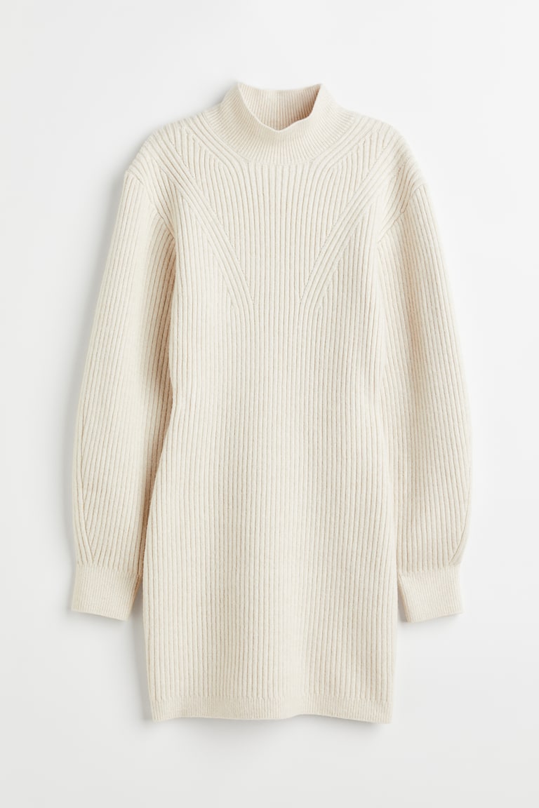 slim fit dress slacks Cream Knit Fitted Turtleneck Midi Dress main image 0