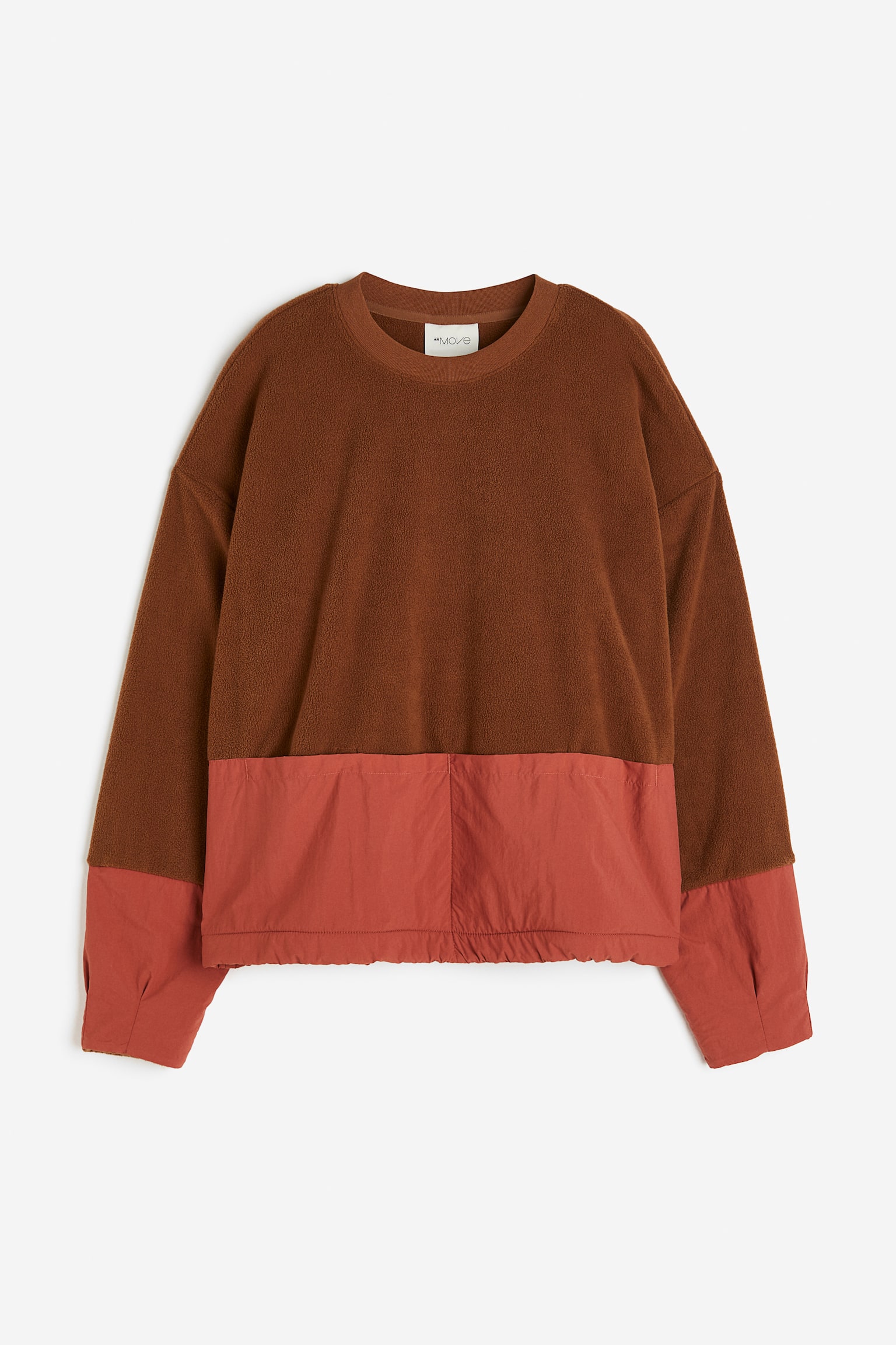 Pocket Detail Fleece Sweater - Brown/Block colour - 1