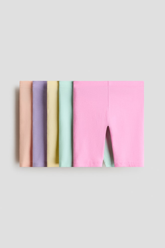 Lot de 5 shorts cycliste en coton - Rose/jaune/violet/Violet clair/bleu ancien clair/Rose/blanc/beige/Rose clair/violet prune/Rose clair/cœurs/Rose clair/cœurs/Beige clair/imprimé léopard/Noir - 1
