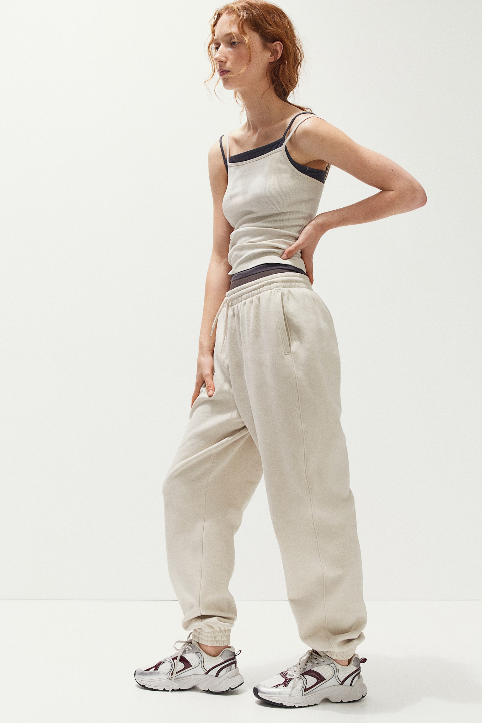 High-waisted joggers - Light beige/Black/Dark grey/Light grey marl/Navy blue/Light blue/Dusty pink/Light yellow/Light pink/Dark red - 5