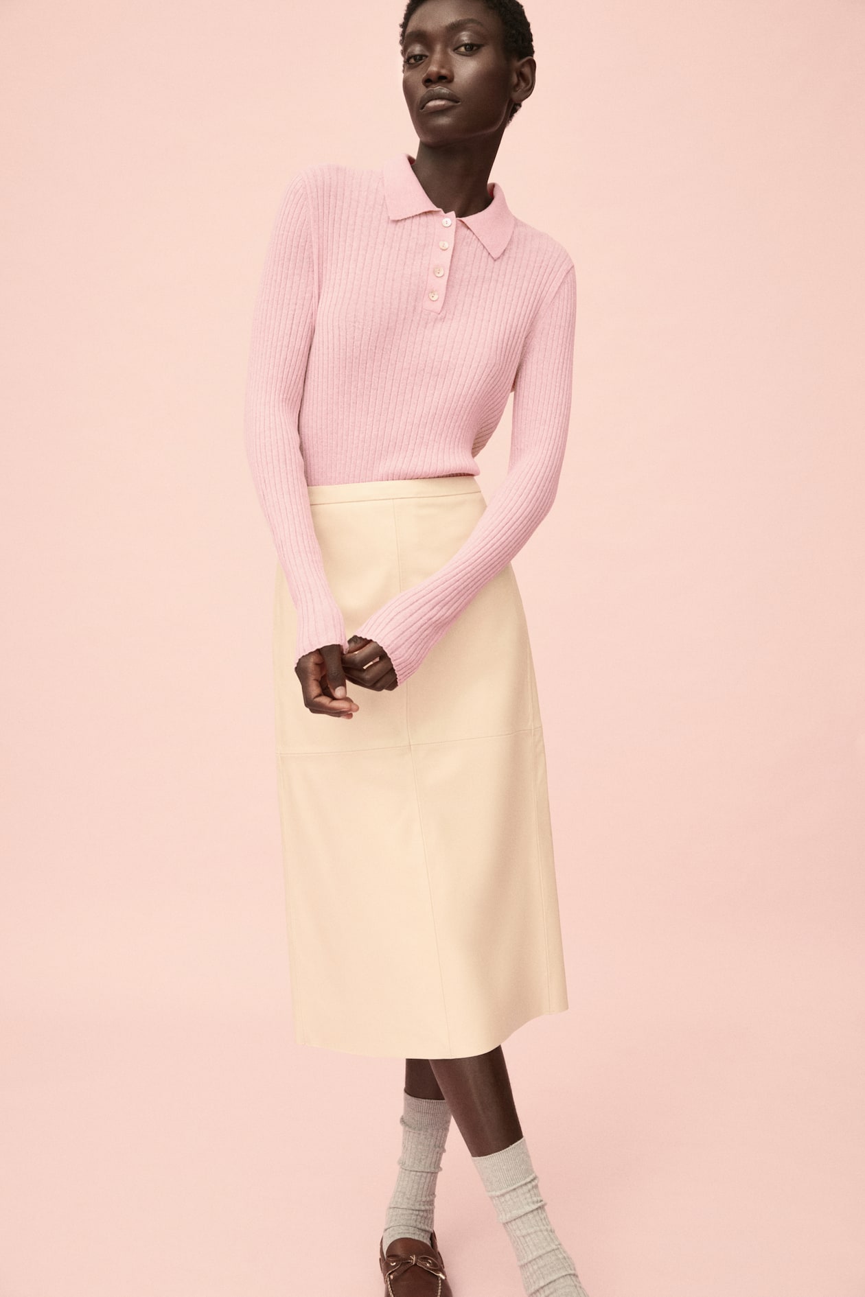 Rib-knit polo shirt