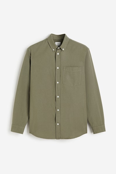 Regular Fit Oxford shirt - Long sleeve - Regular length - Khaki green ...