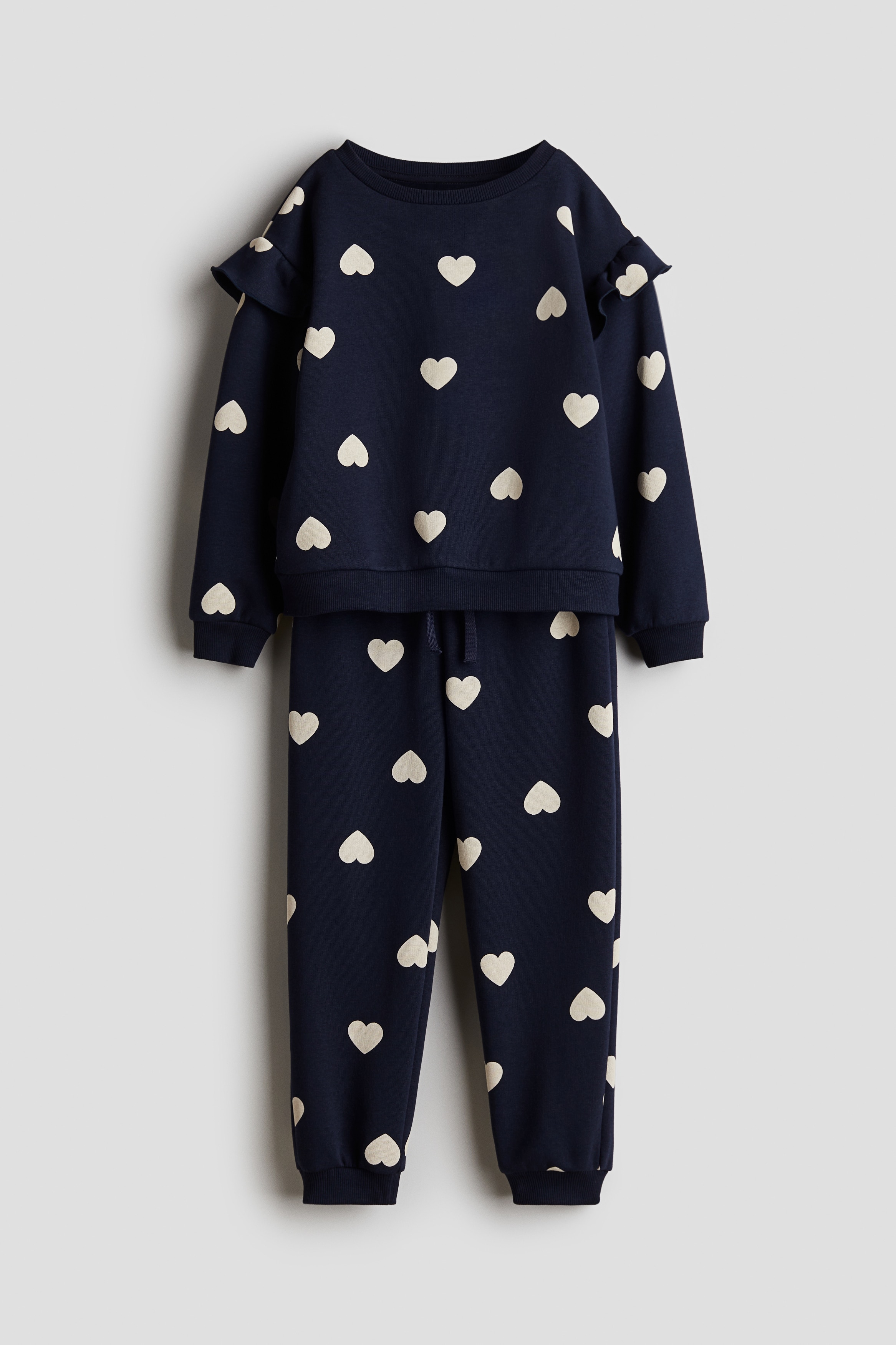 Girls - Navy blue/Hearts 2-piece sweatshirt set - Size: 4-5Y  - H&M