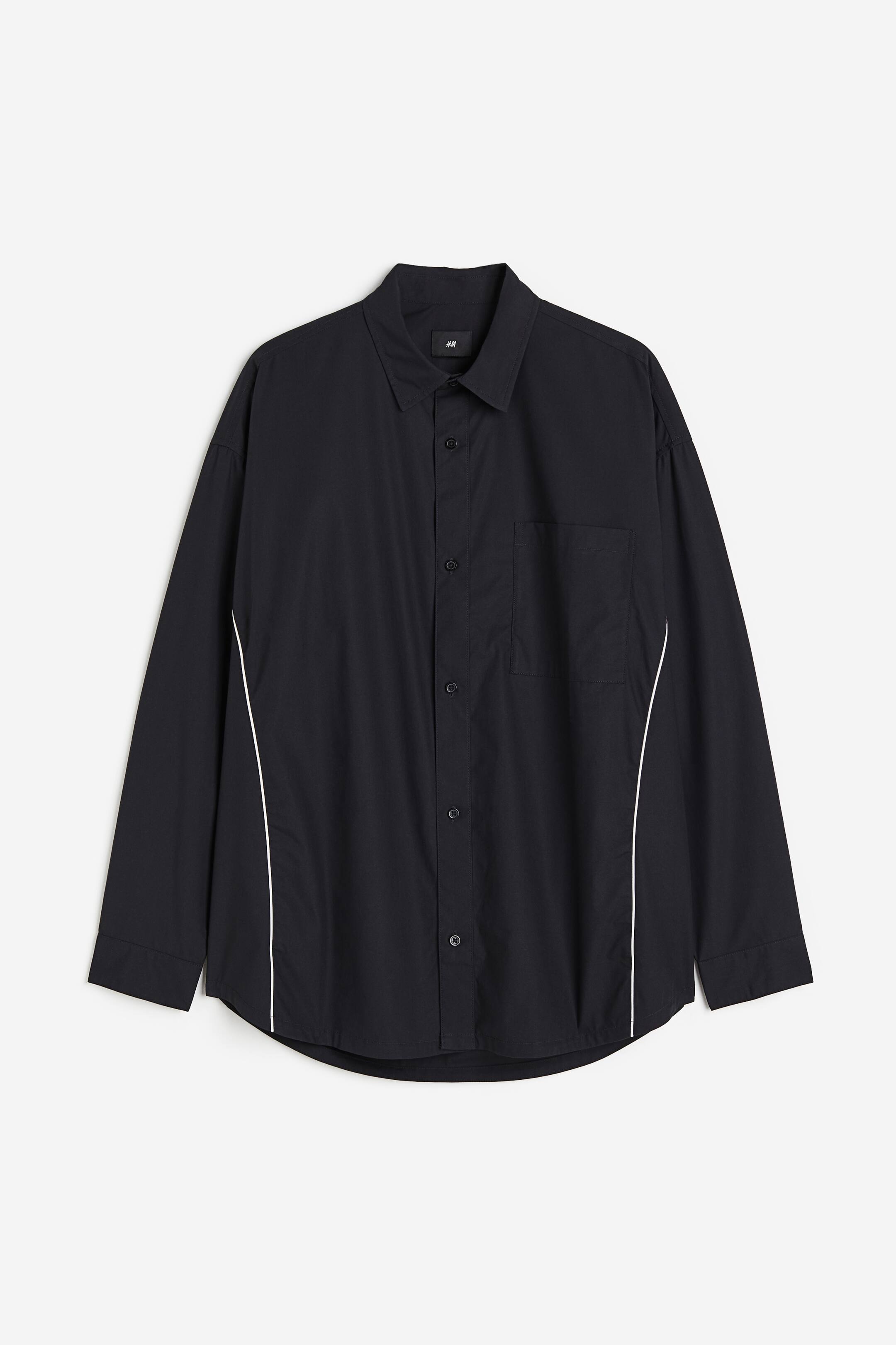 拡大画像を表示: ルーズフィット パイピングディテールシャツ - ブラック - Men | H&M JP 1