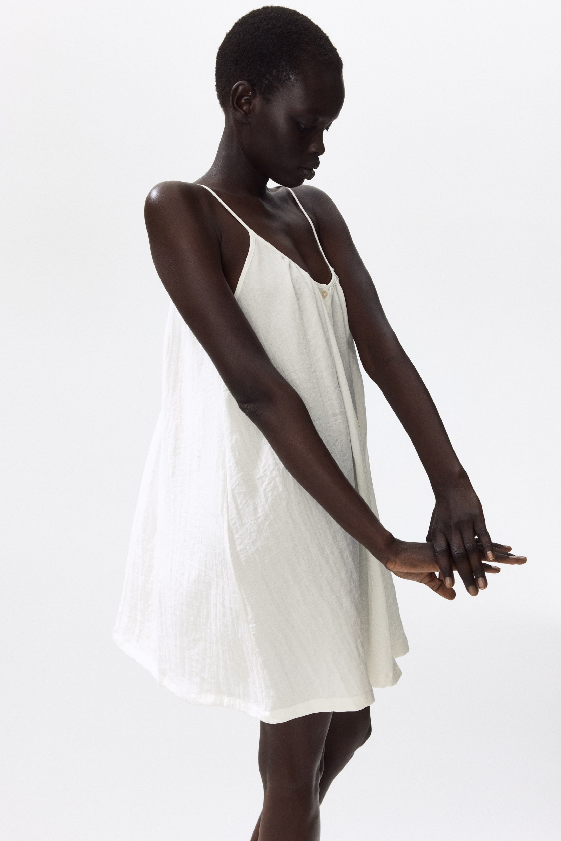 View larger image: Button-front crêpe dress - Cream - Ladies | H&M 1