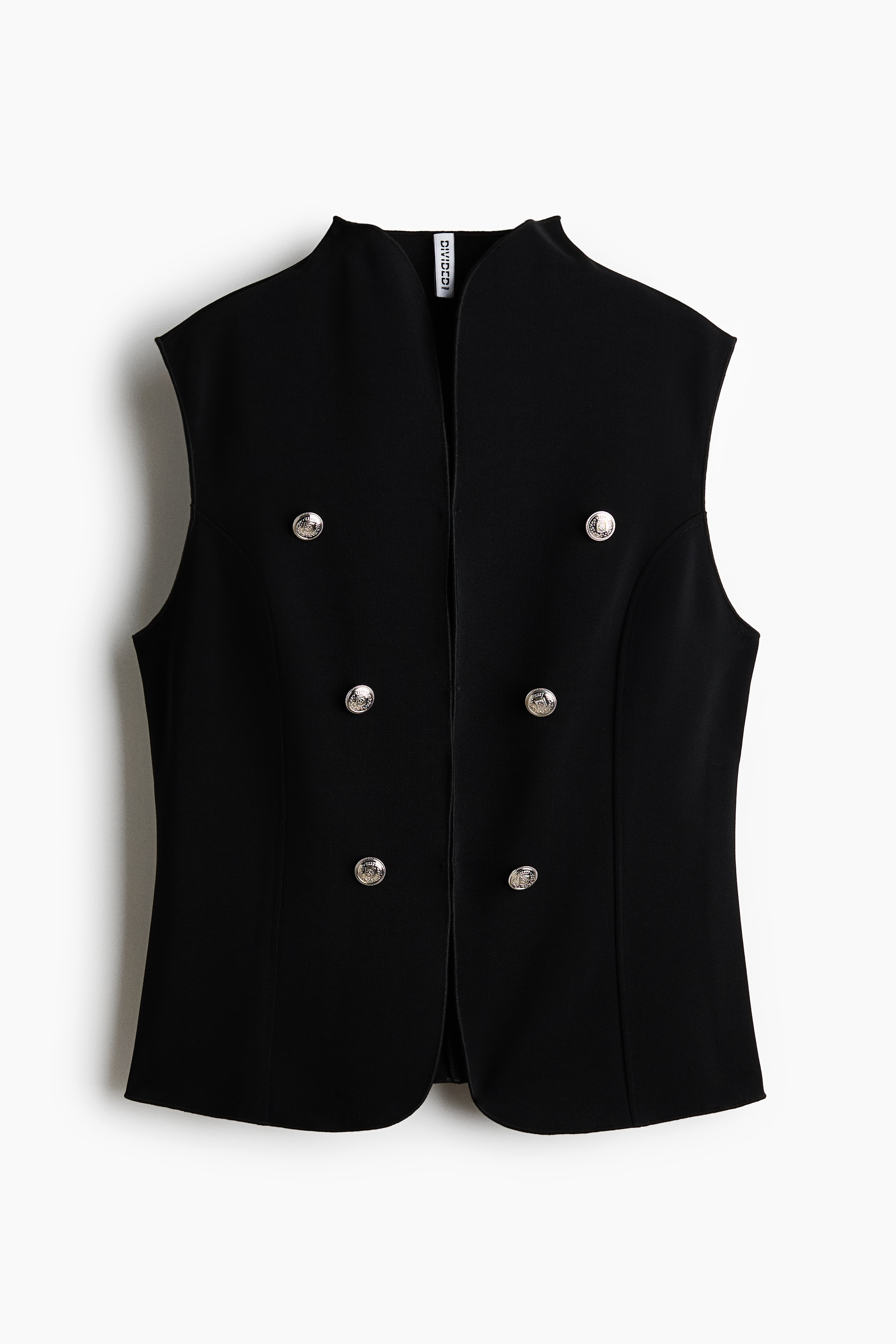 Button-Detail Jersey Vest - Black