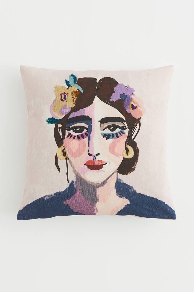 Printed cushion cover - Natural white/Face - 1