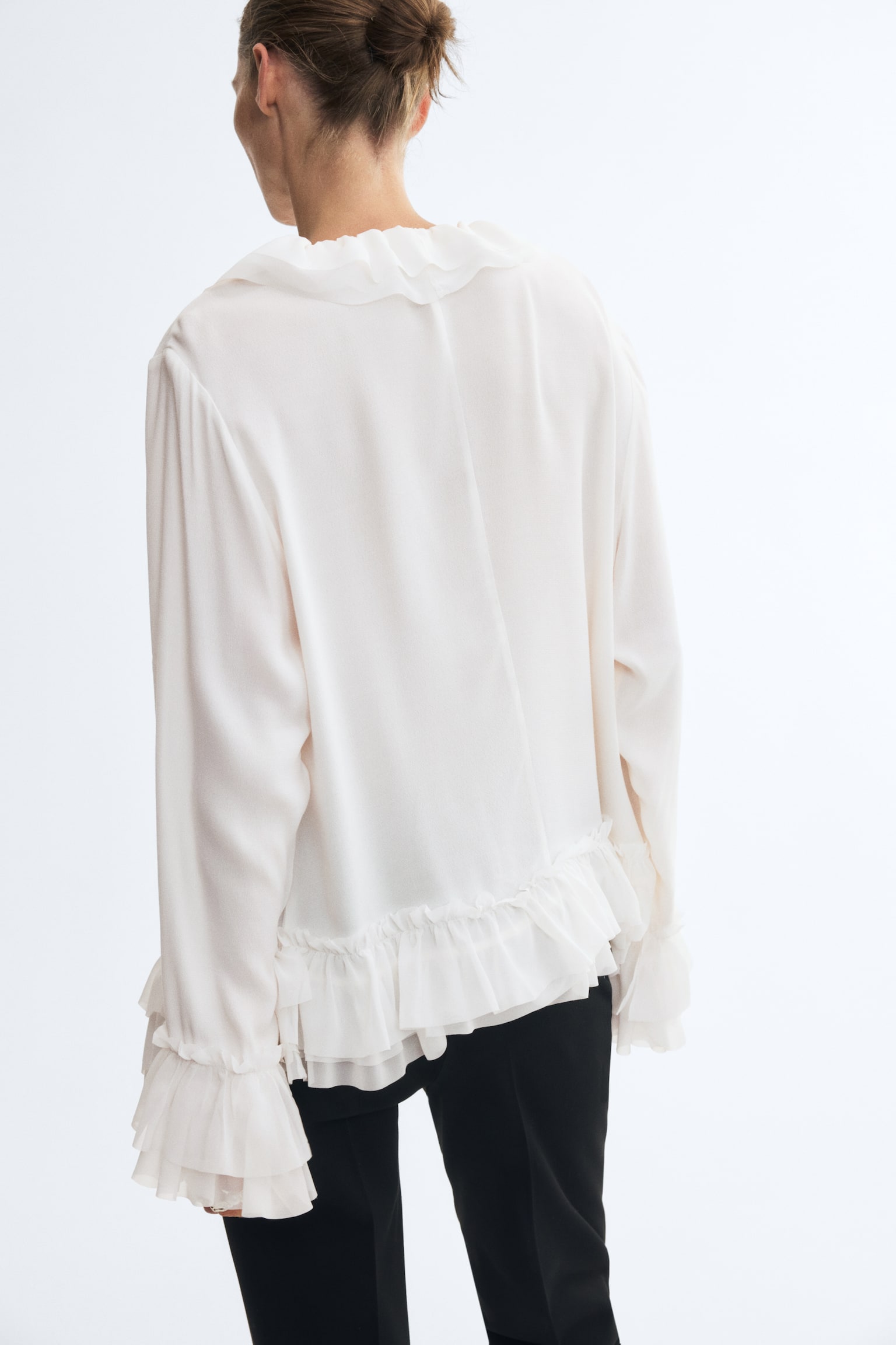 Женская блузка H&M Ruffle-Trimmed Blouse, цвет: Кремовый — фото 5