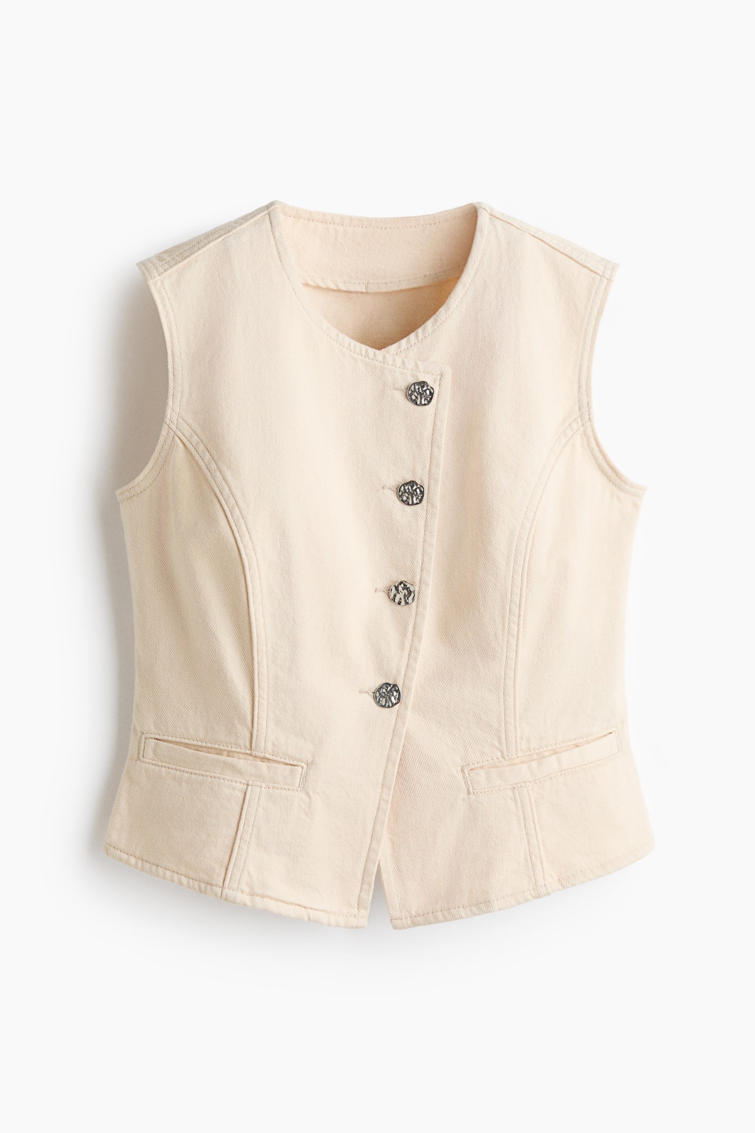 Hammered-button twill waistcoat - Cream - 2