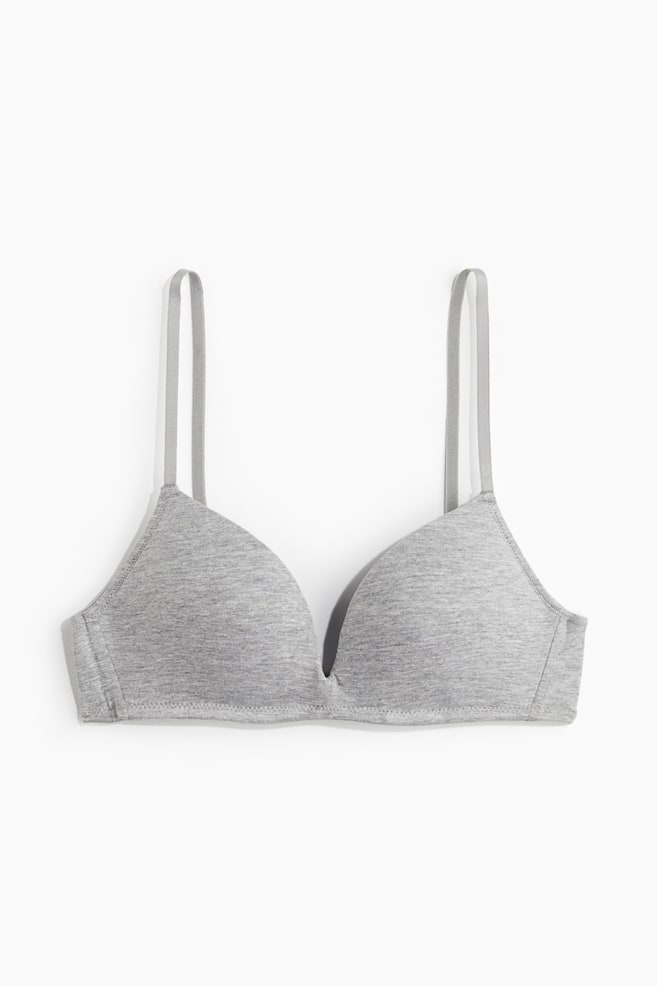 Soutien-gorge push-up sans armatures en coton - Gris chiné - 1