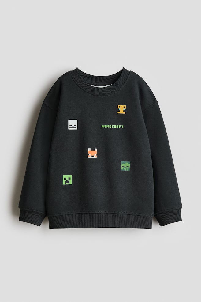 Printed Sweatshirt - Black/Minecraft/Dark blue/Sesame Street/White/Minecraft/Light green/Minecraft/Cream/TMNT/Dark gray/Jurassic World/Cream/Cars/Beige/Jurassic World/White/Marvel Comics/Blue/Mickey Mouse/White/DC Comics - 1