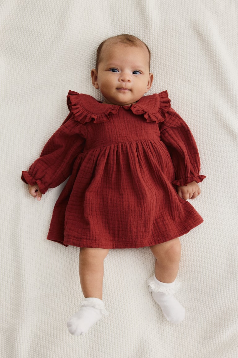 Hm Cotton Muslin Bodysuit Dress Red, Baby Girls' Dresses And Skirts, 1 - 2 Months Hm Cotton Muslin Bodysuit Dress Red, Baby Girls' Dresses And Skirts, 1 - 2 Months