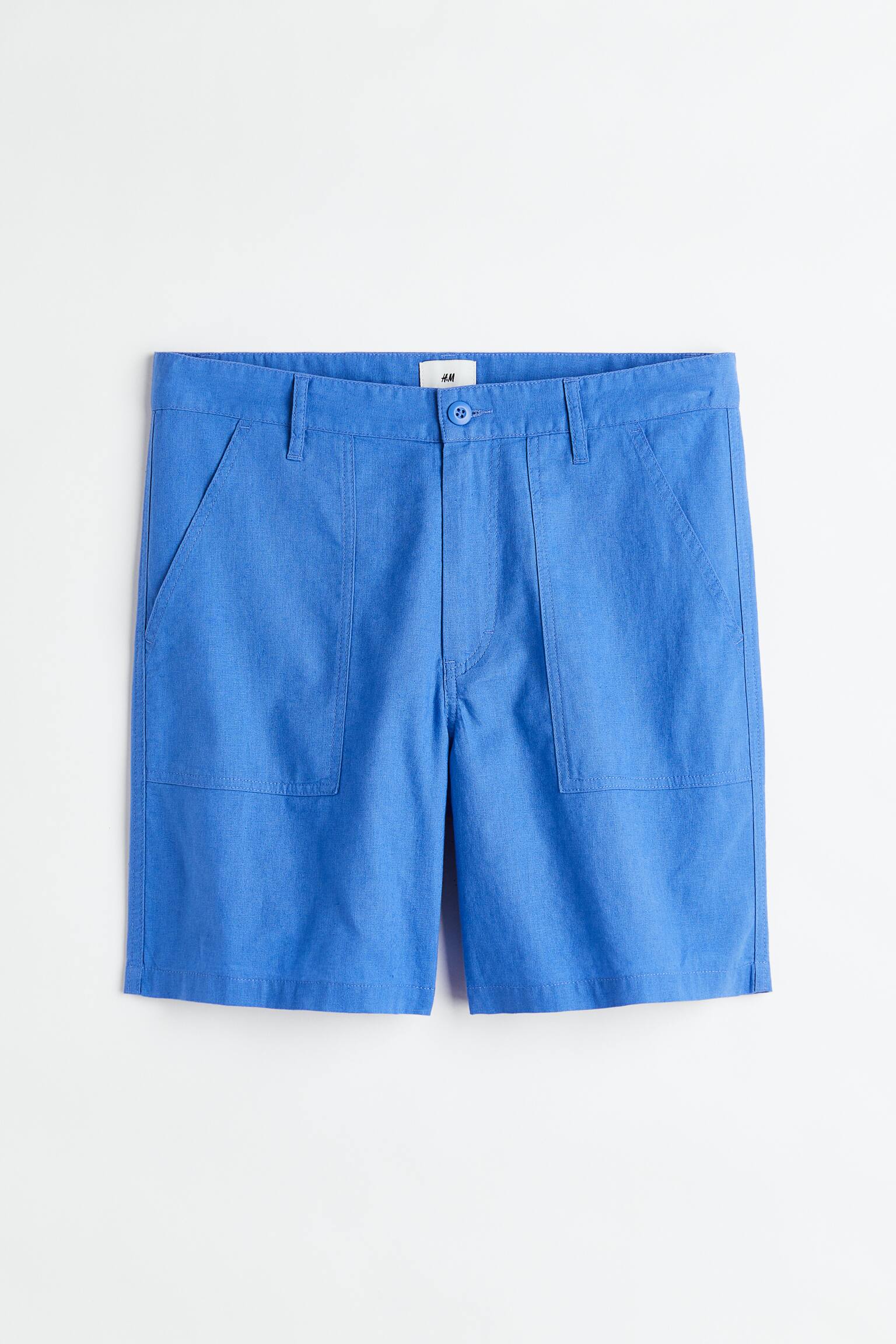 Relaxed Fit Linen-blend shorts - Blue/Beige - 1