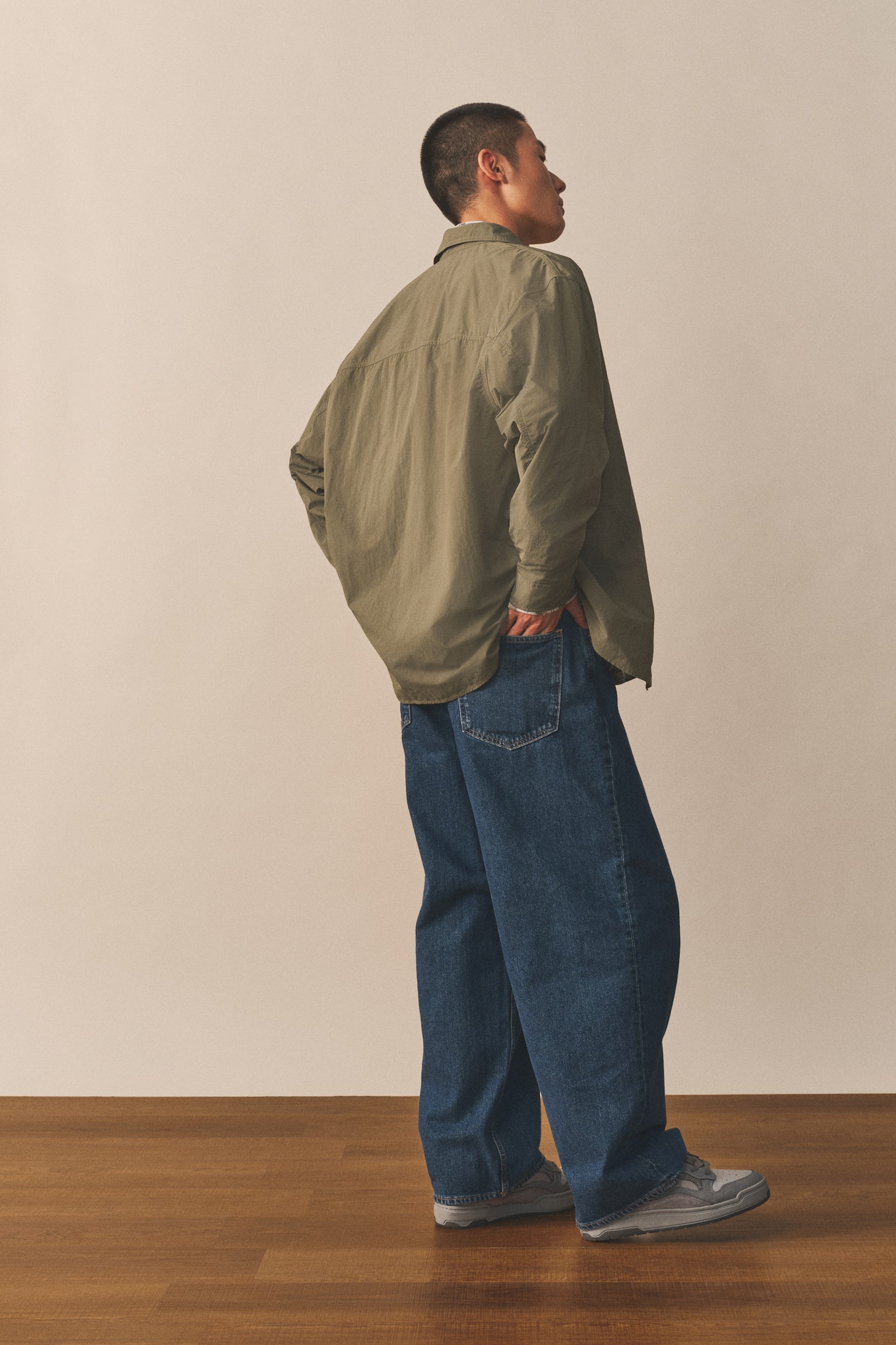 루즈핏 유틸리티 오버셔츠 - 그린/베이지 - 5