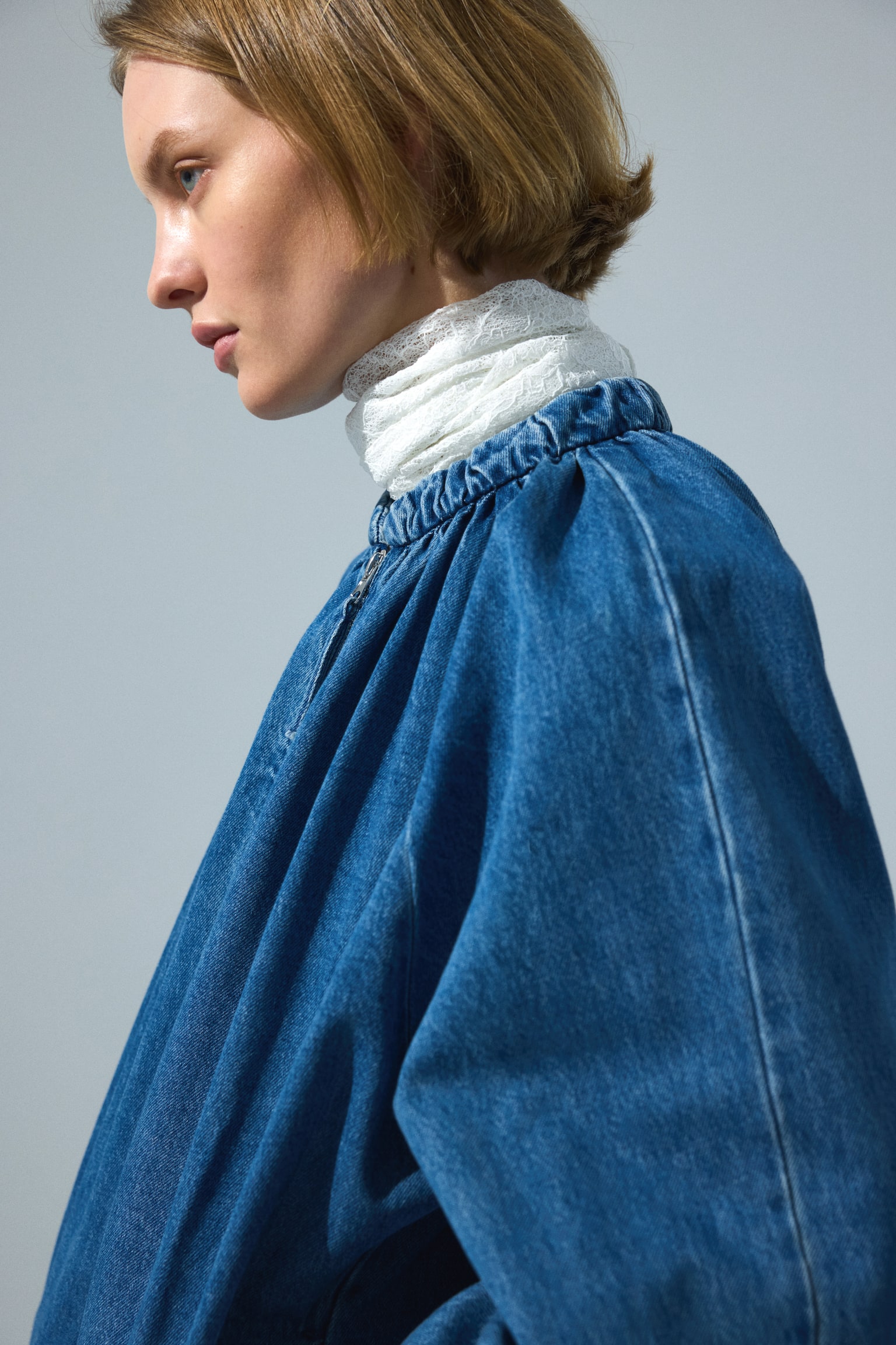 ז'קט בומבר עם כיווצים - כחול ג'ינס/חום - 6