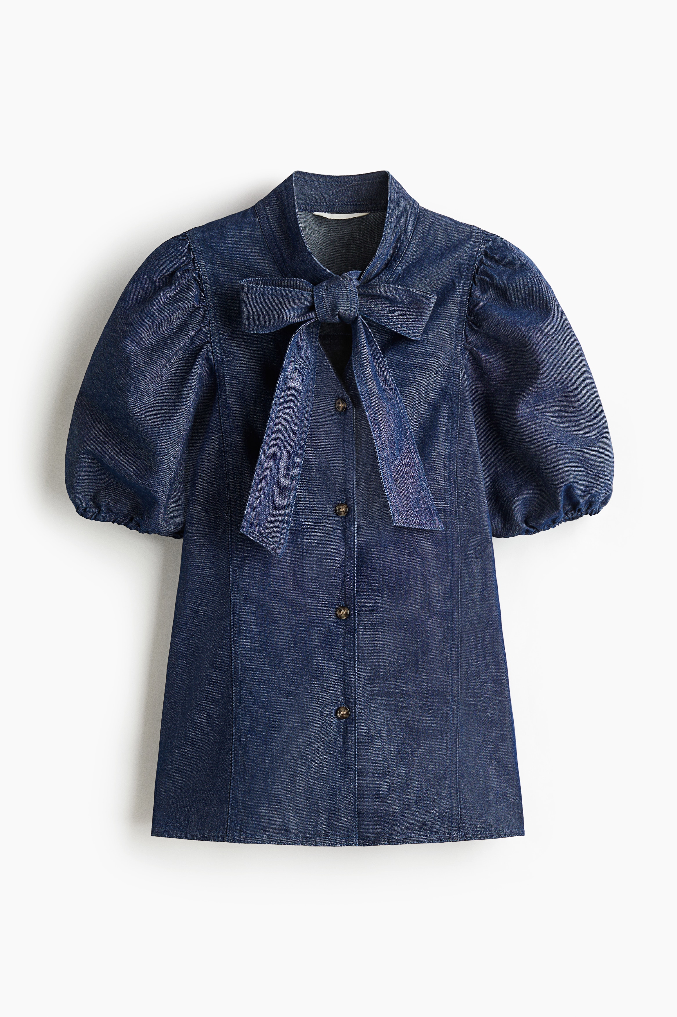 Tie-neck denim blouse - Dark denim blue