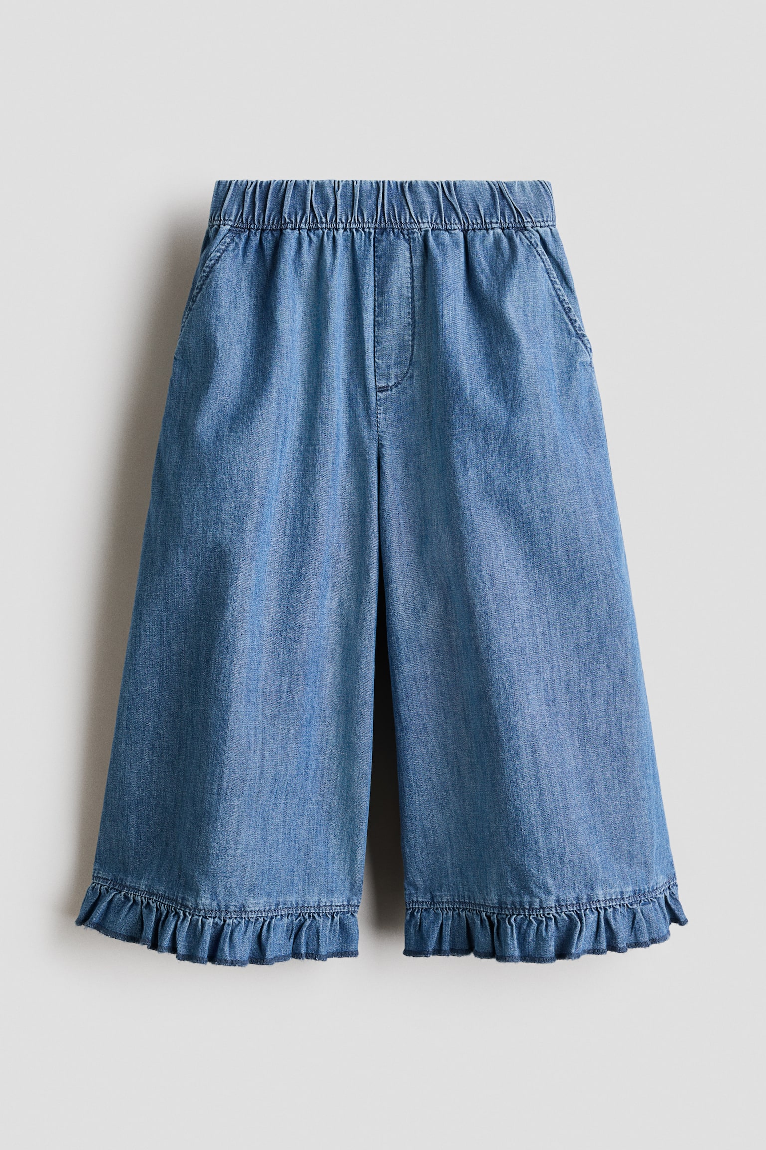 Frill-detail denim trousers - Denim blue - 1