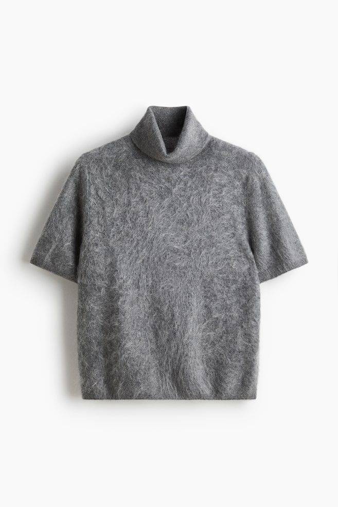 Brushed cashmere polo-neck top - Grey/Brown - 1