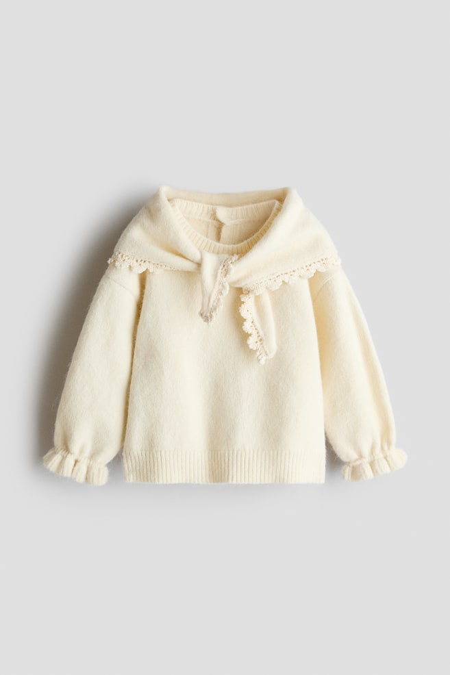 Scarf-Detail Sweater - Cream - 1