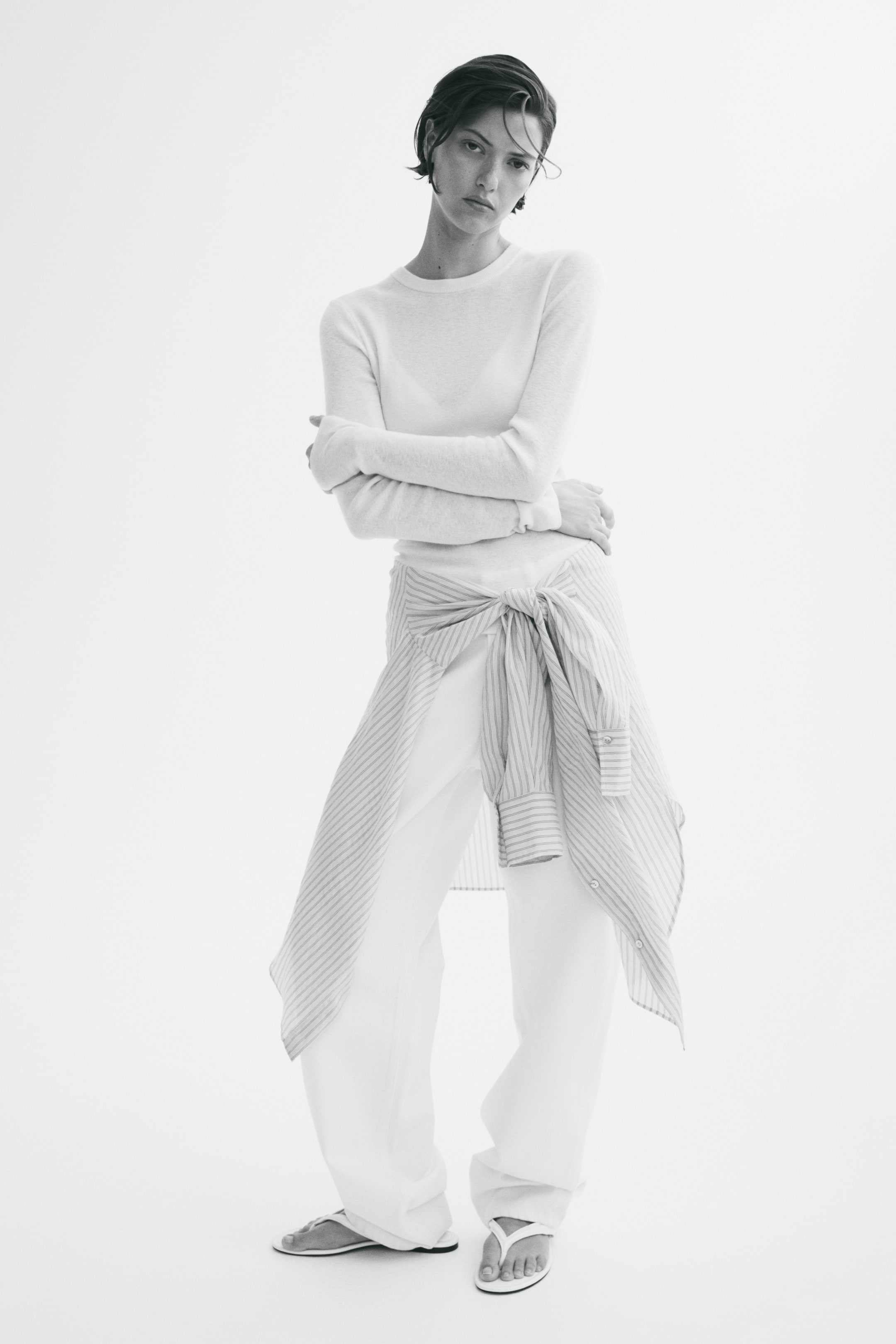 View larger image: Fine-Knit Cashmere-Blend Top - Cream - Ladies | H&M US 1