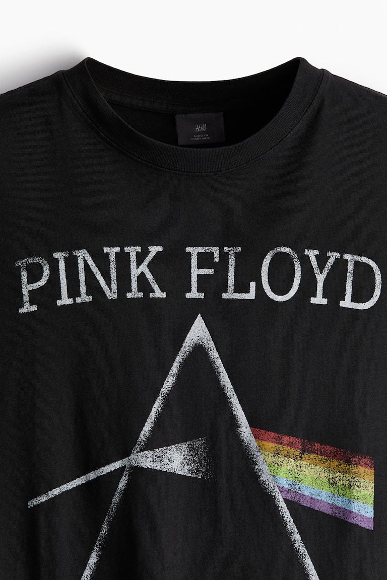 Loose Fit Vintage-Look Printed T-Shirt Black/Pink Floyd Men