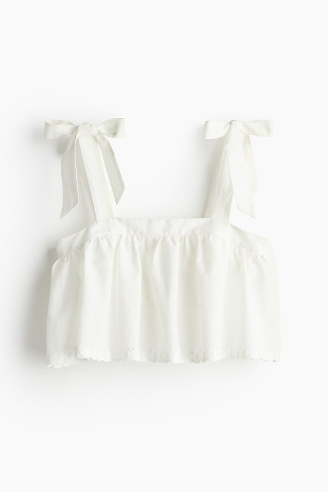 Linen-blend top - White - 1