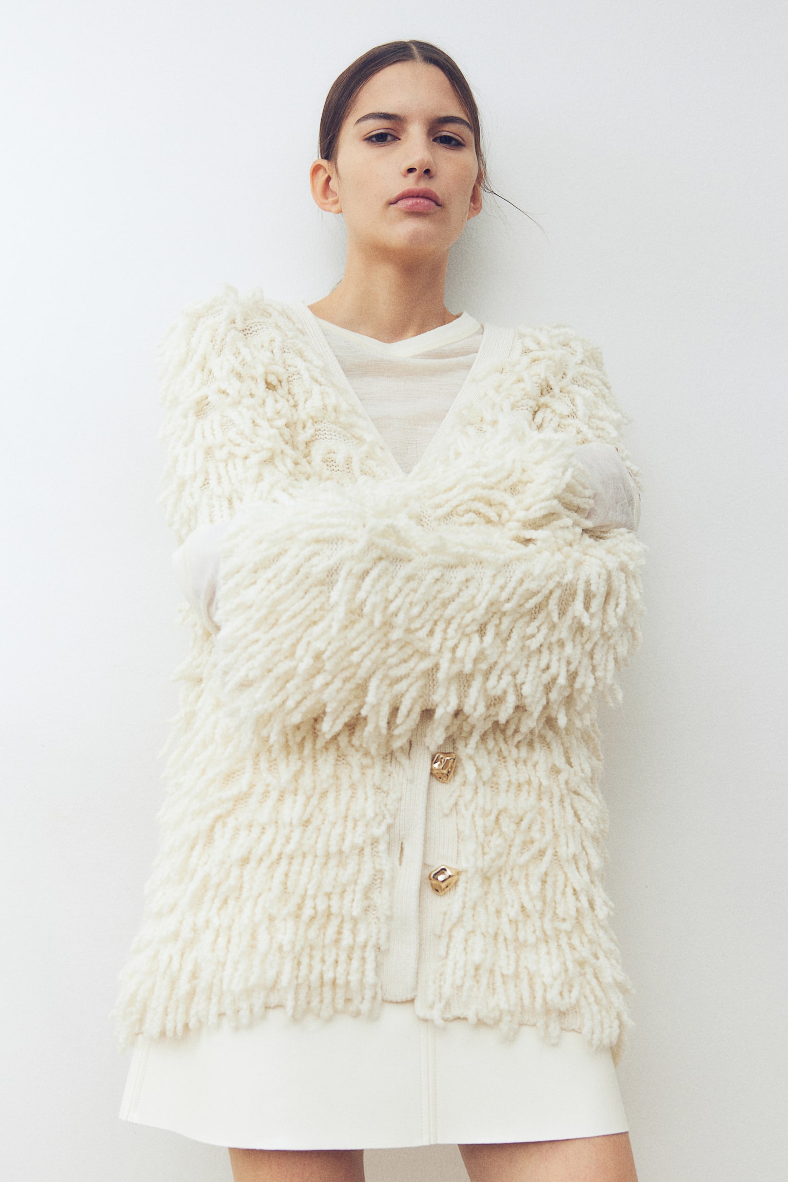 Fringed wool-blend cardigan - Cream - 1