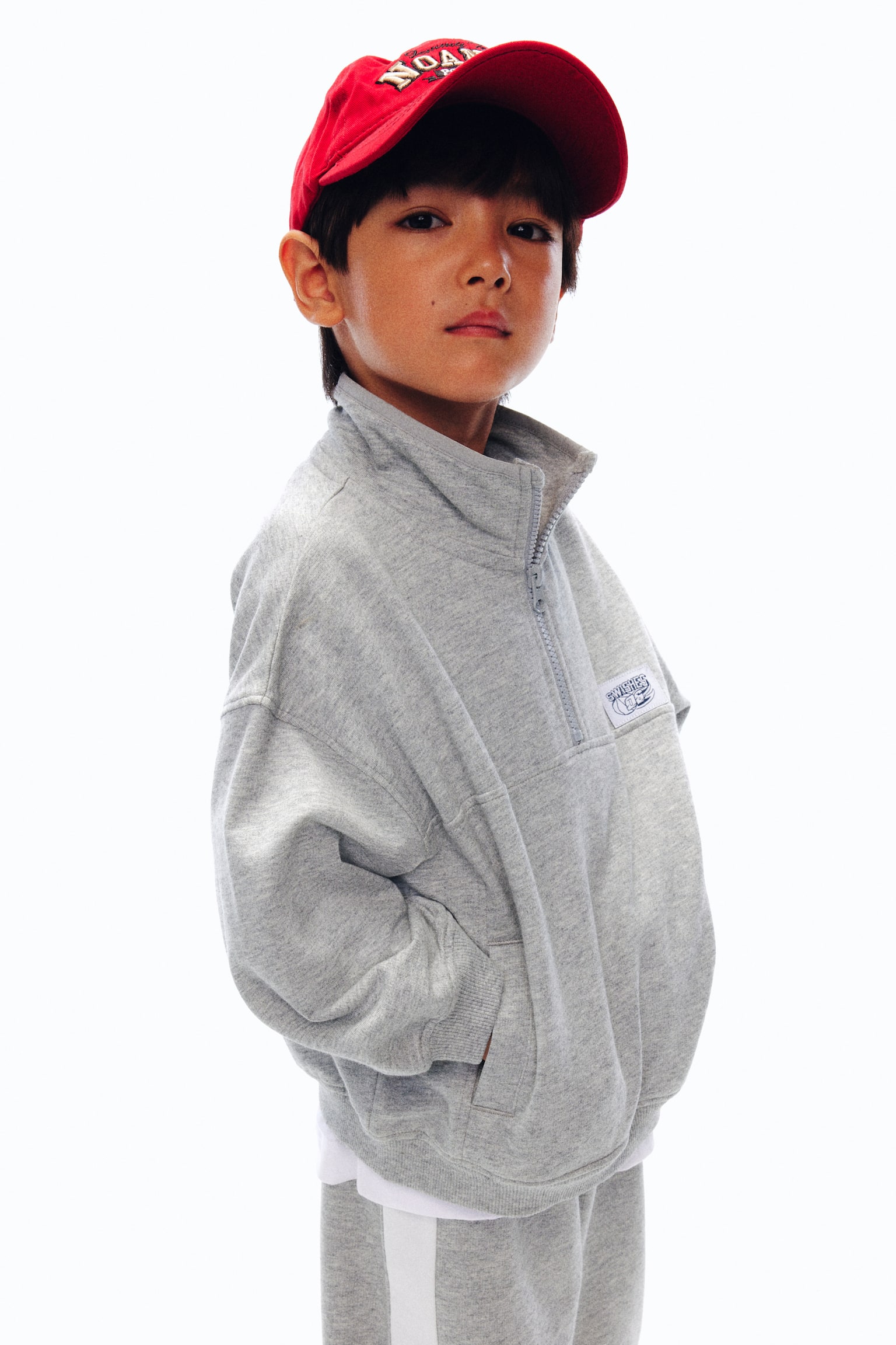 지퍼 디테일 스웨트셔츠 - 라이트 그레이 멜란지/블랙 - 5