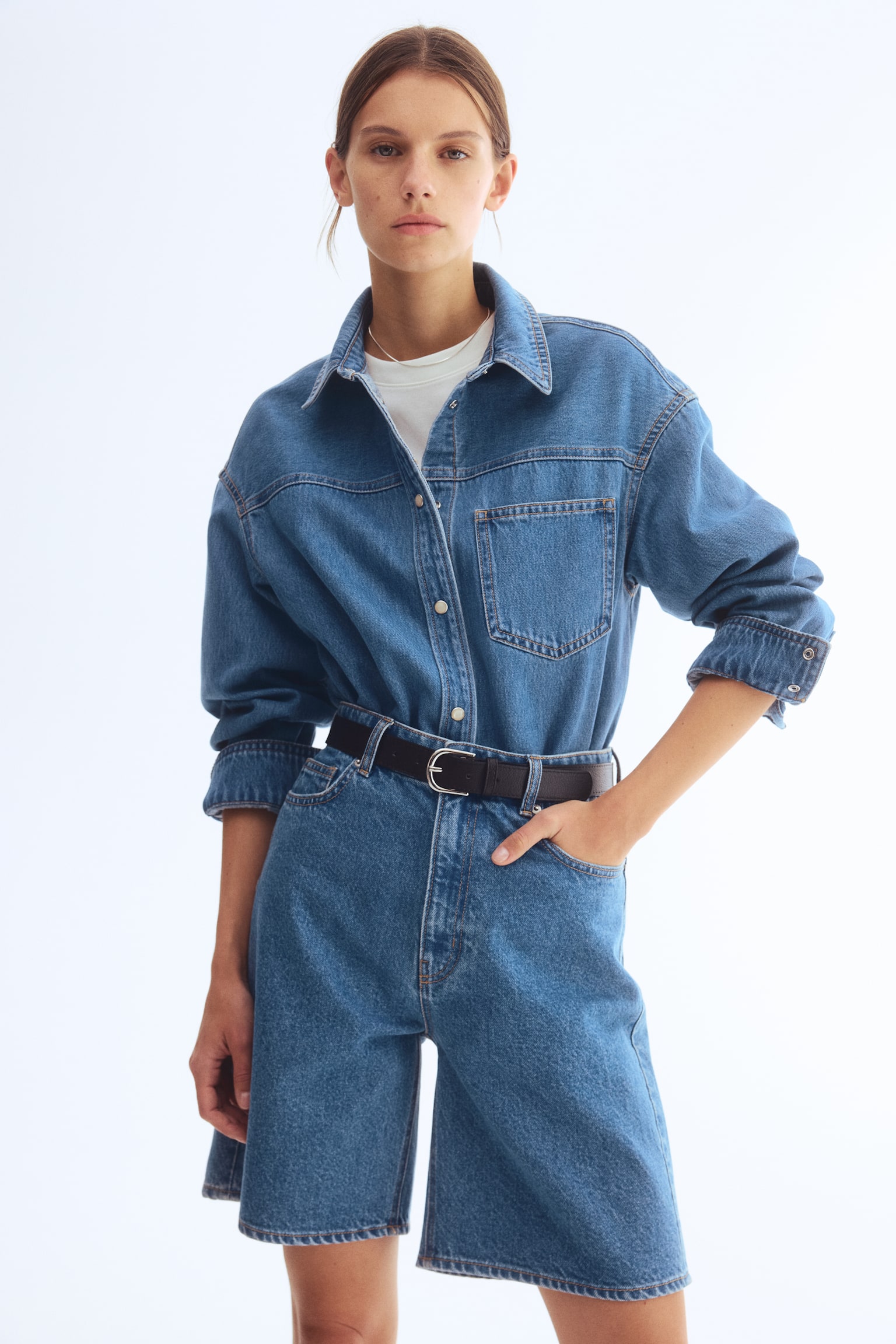 Quần short Bermuda vải denim - Màu xanh denim - 2