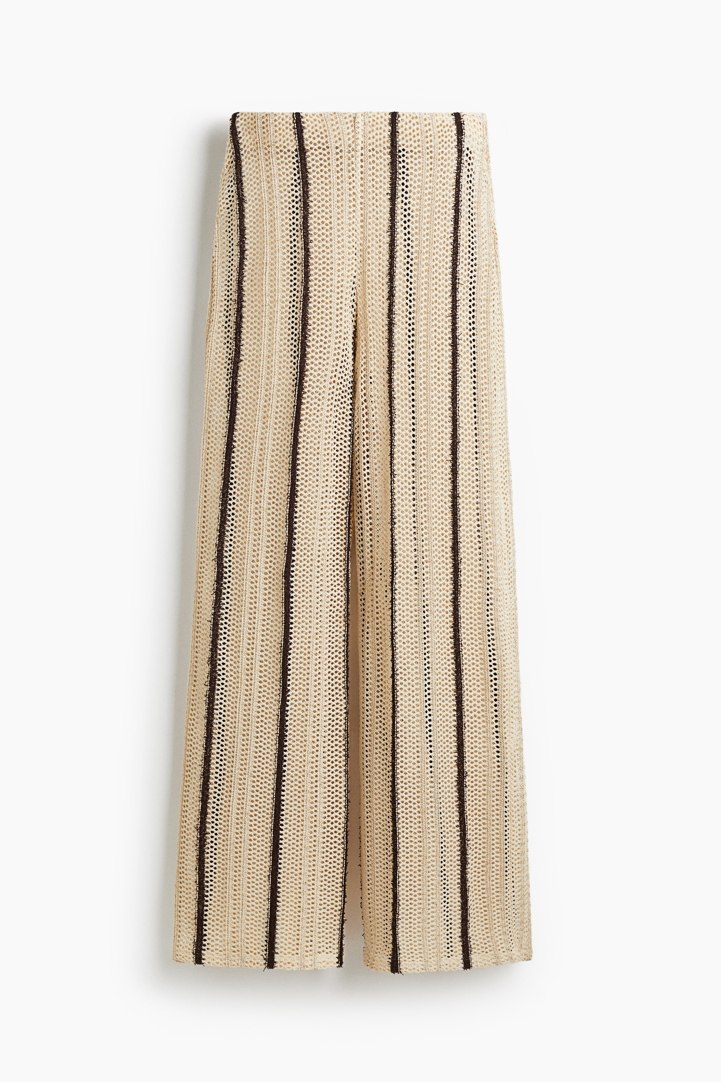 Shimmering hole-knit trousers - Beige/Striped