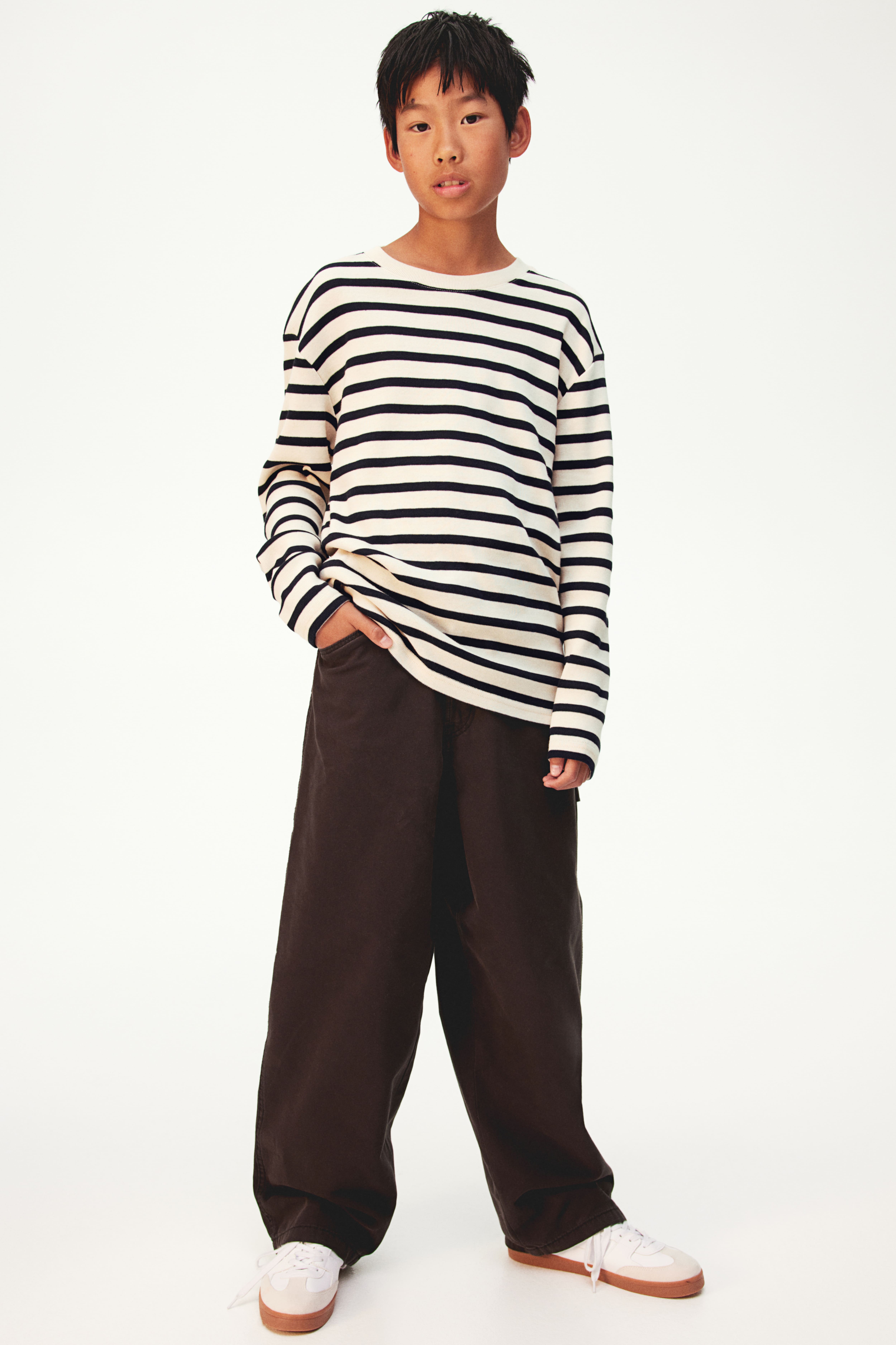 H&m long sleeve striped cotton tee best sale