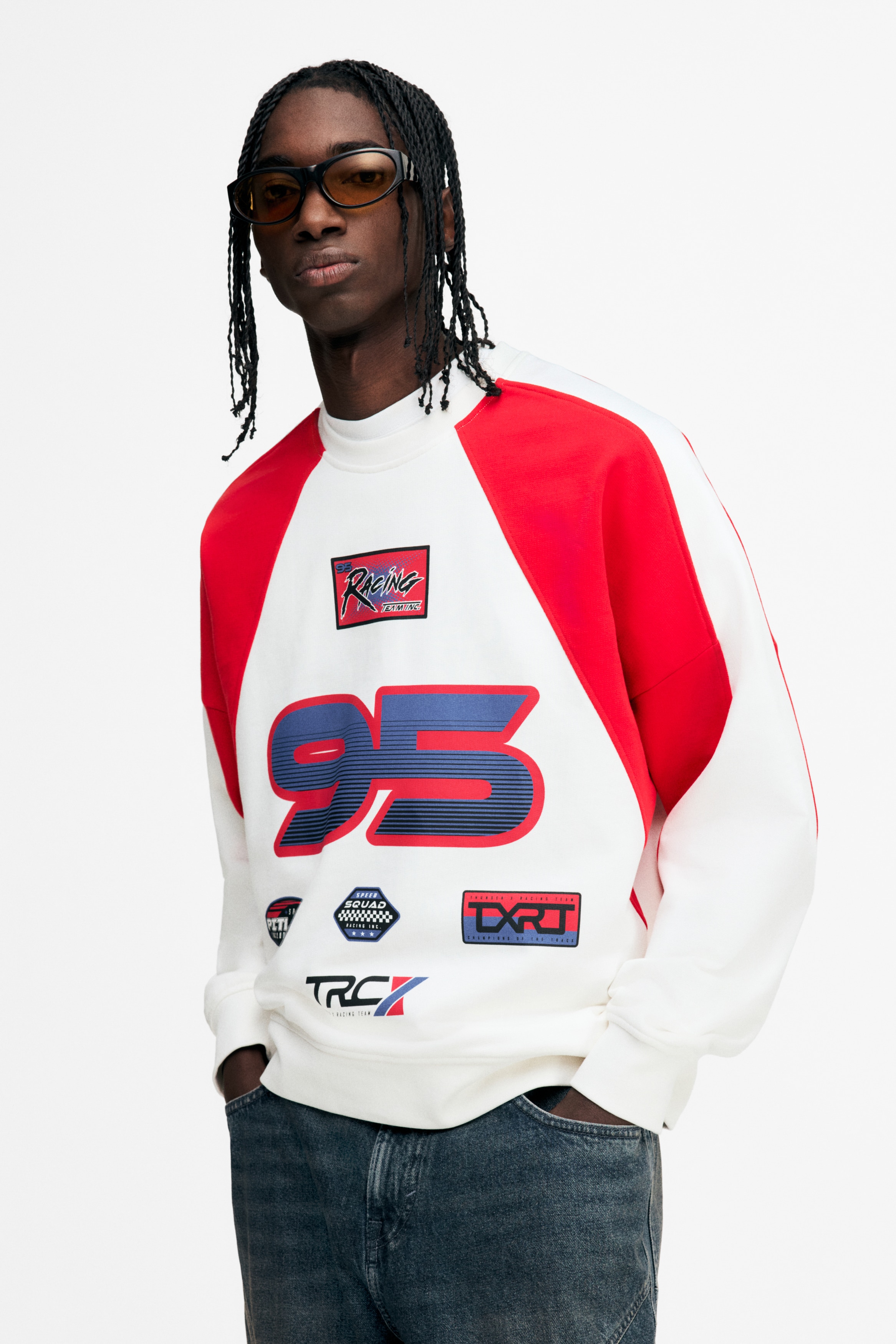 オーバーサイズフィット プリントスウェットシャツ - レッド