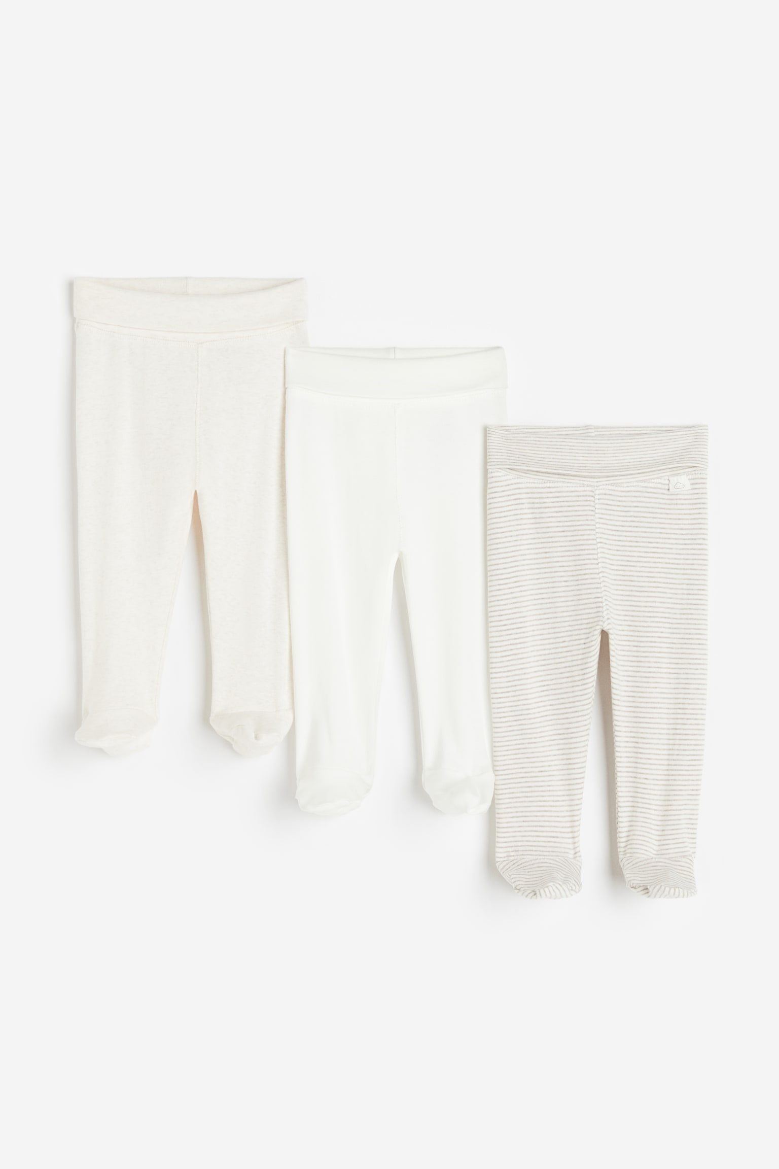 3-pack leggings med vikbar mudd - Ljusbeige/Randig/Ljus dimblå/Puderrosa/Prickig - 1