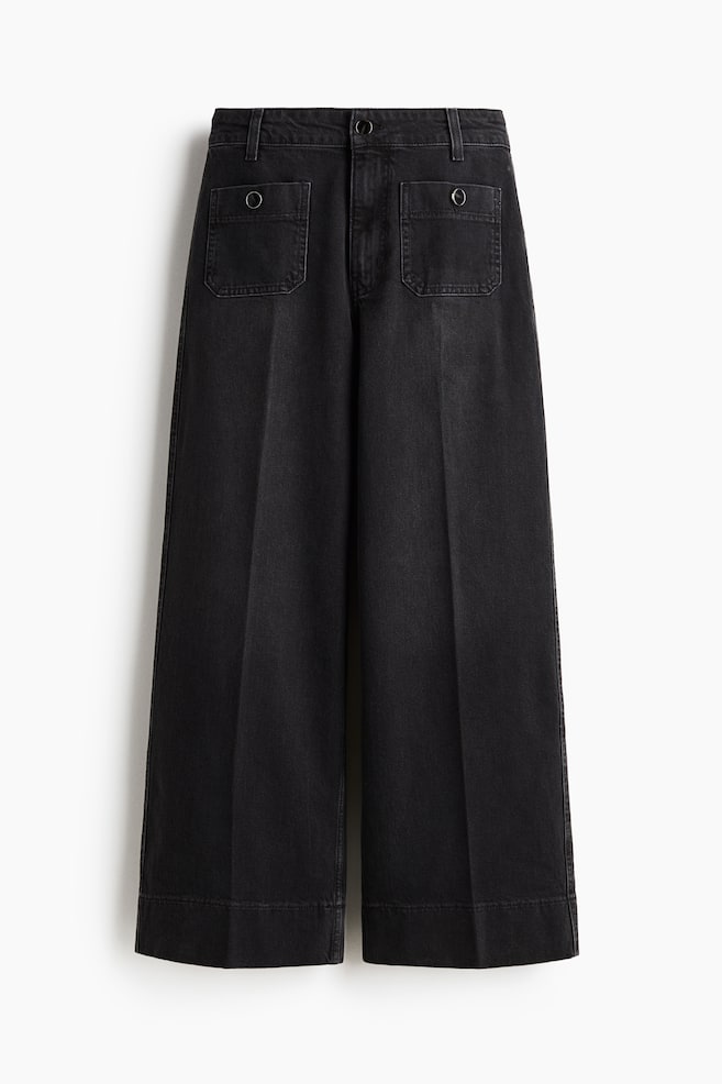 Wide High Ankle Jeans - Negro/Azul denim oscuro - 1