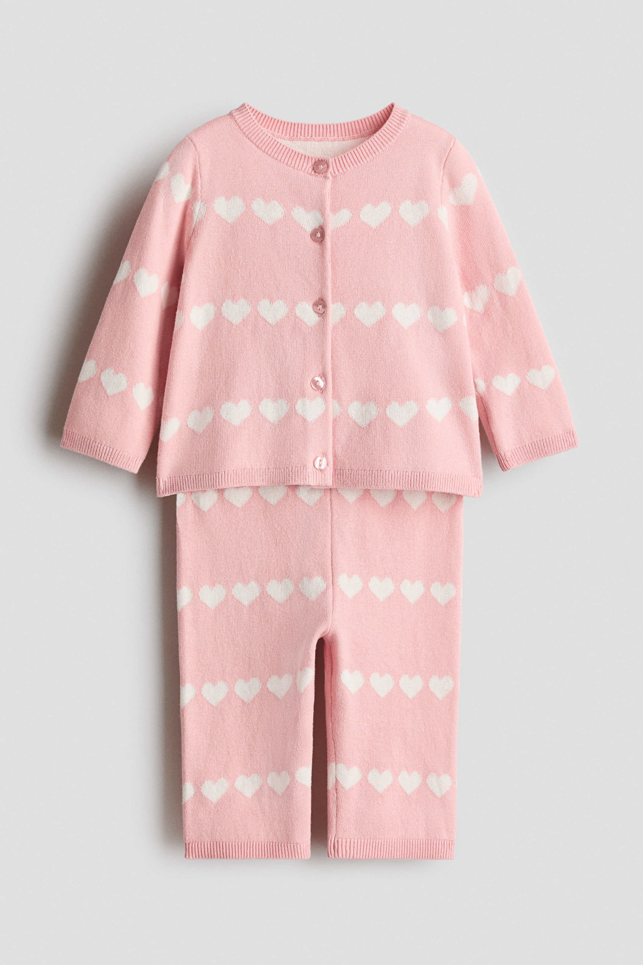 View larger image: 2-piece fine-knit cotton set - Light pink/Hearts - Kids | H&M IN 1
