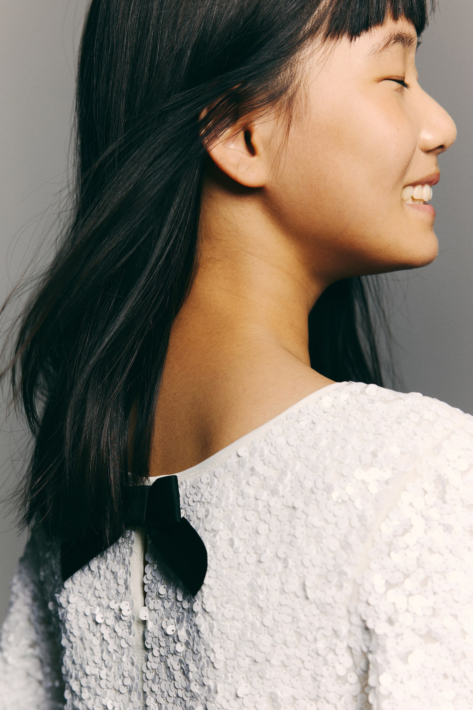 Bow-detail sequined dress - White/Black - 3