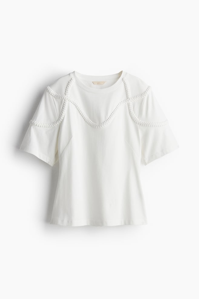 Braid-trim T-shirt - White - 1