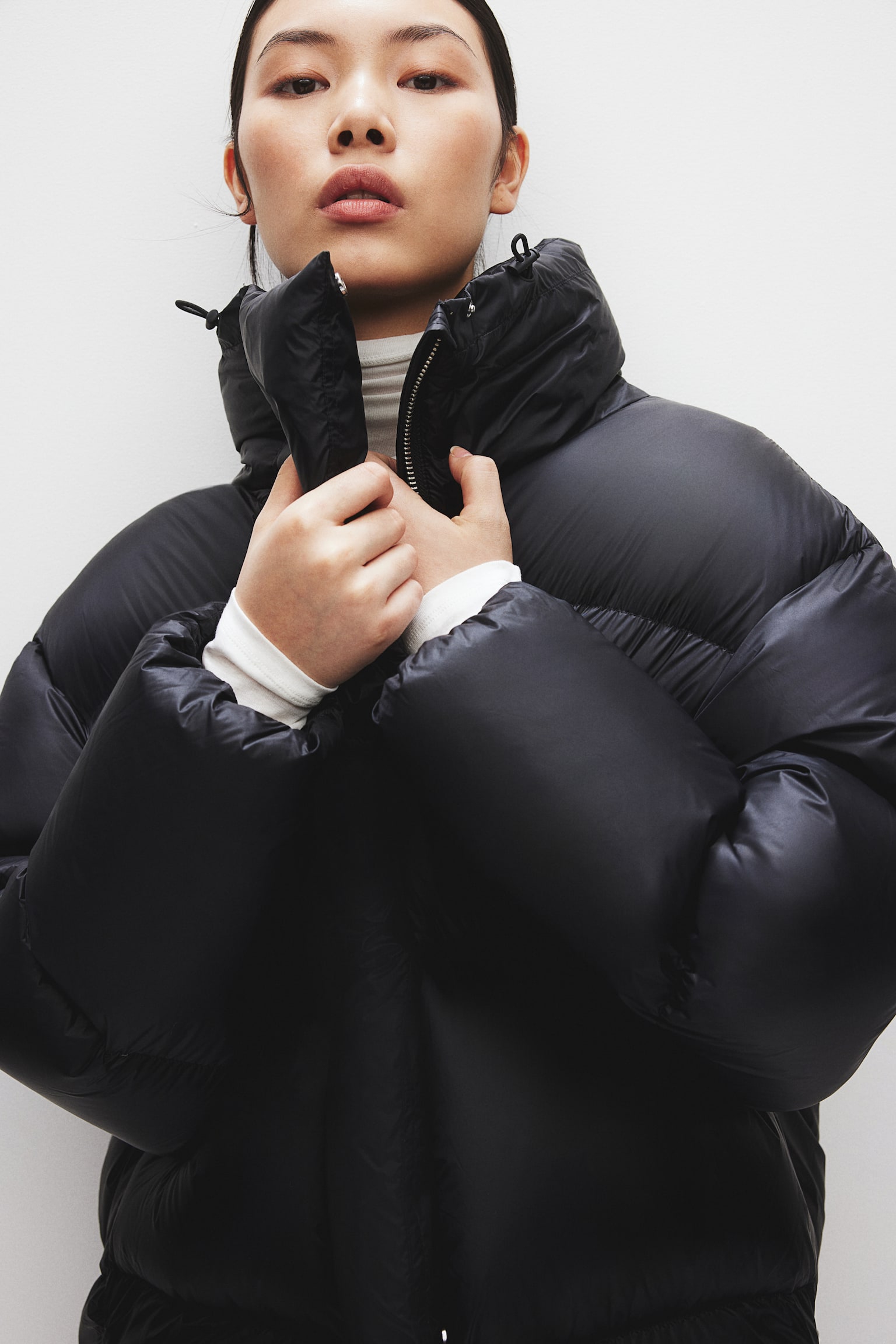 Oversized down puffer jacket - Black/Dark greige - 6