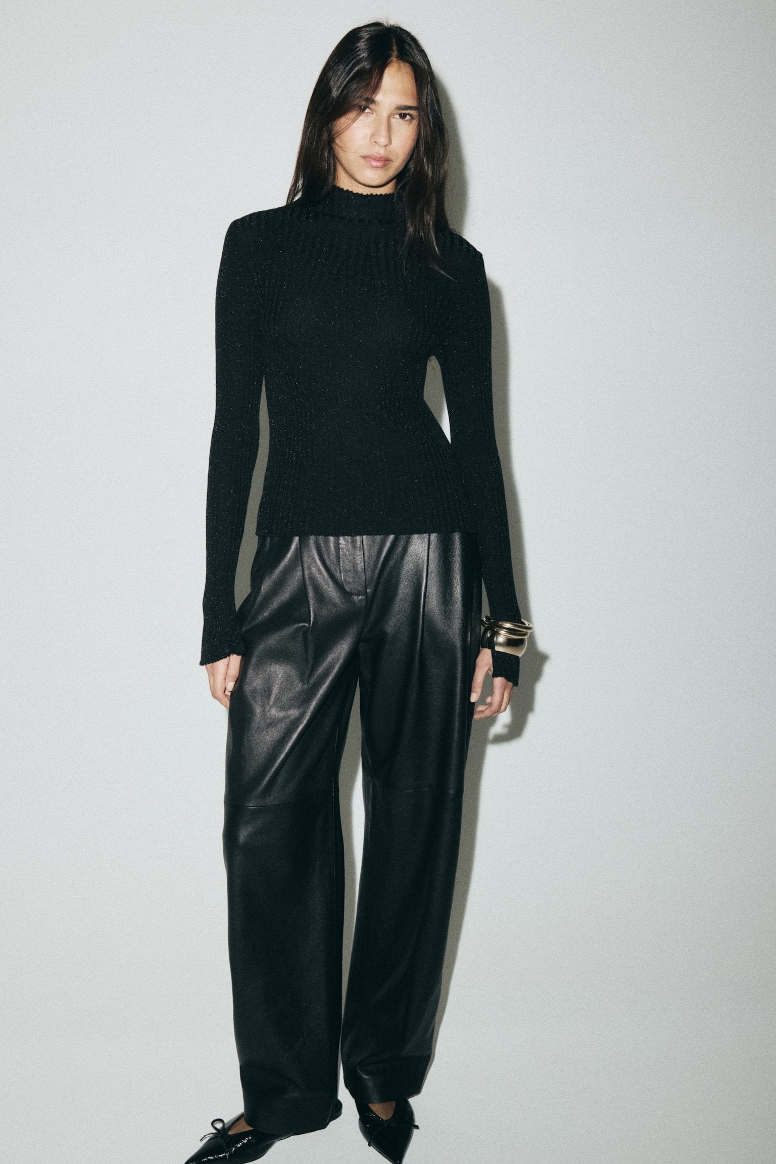 Brokatowy top z półgolfem - Black/Różowy/Ciemnobrązowy - 3