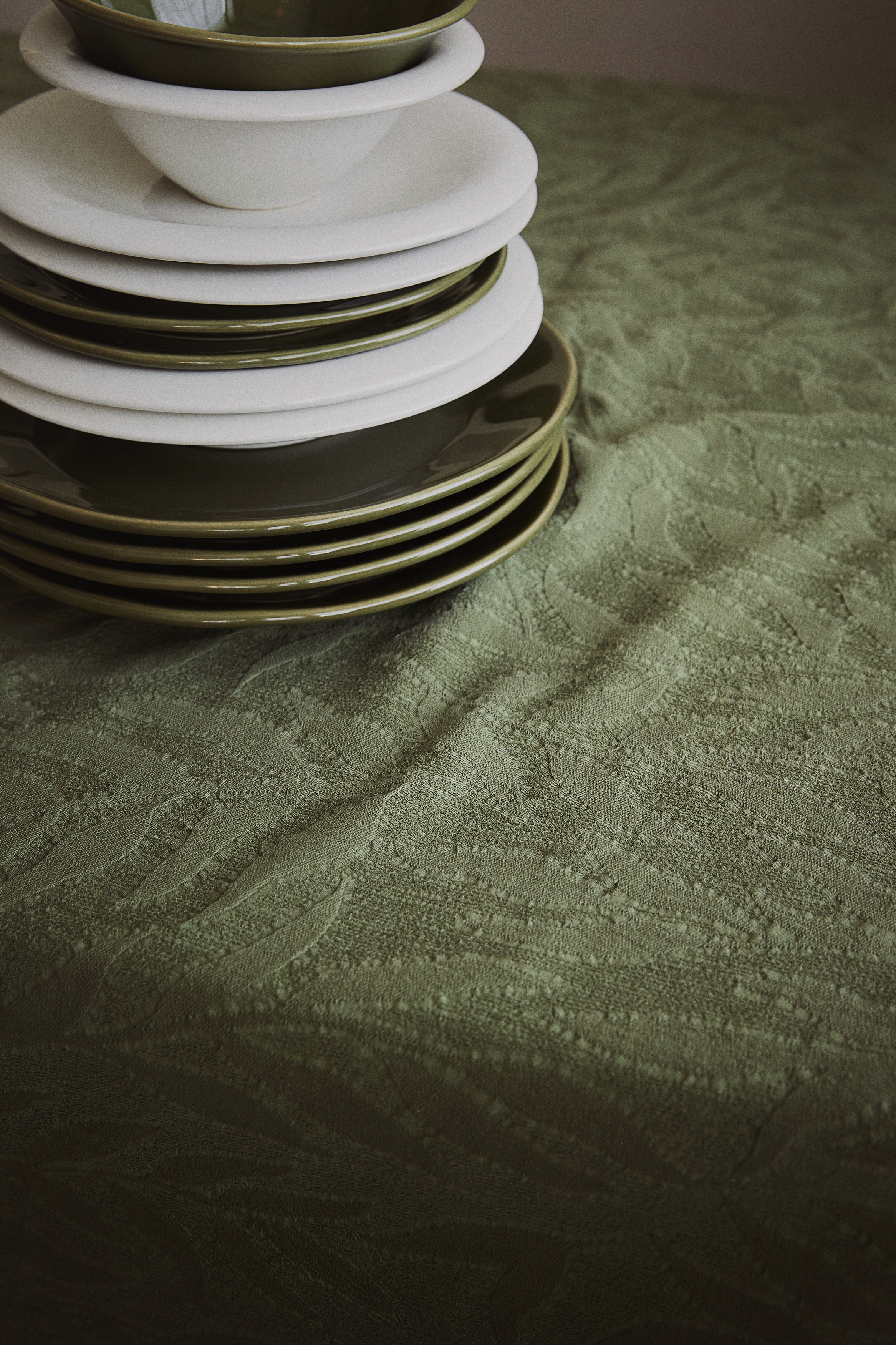 Nappe en tissu de coton jacquard - Vert kaki ancien