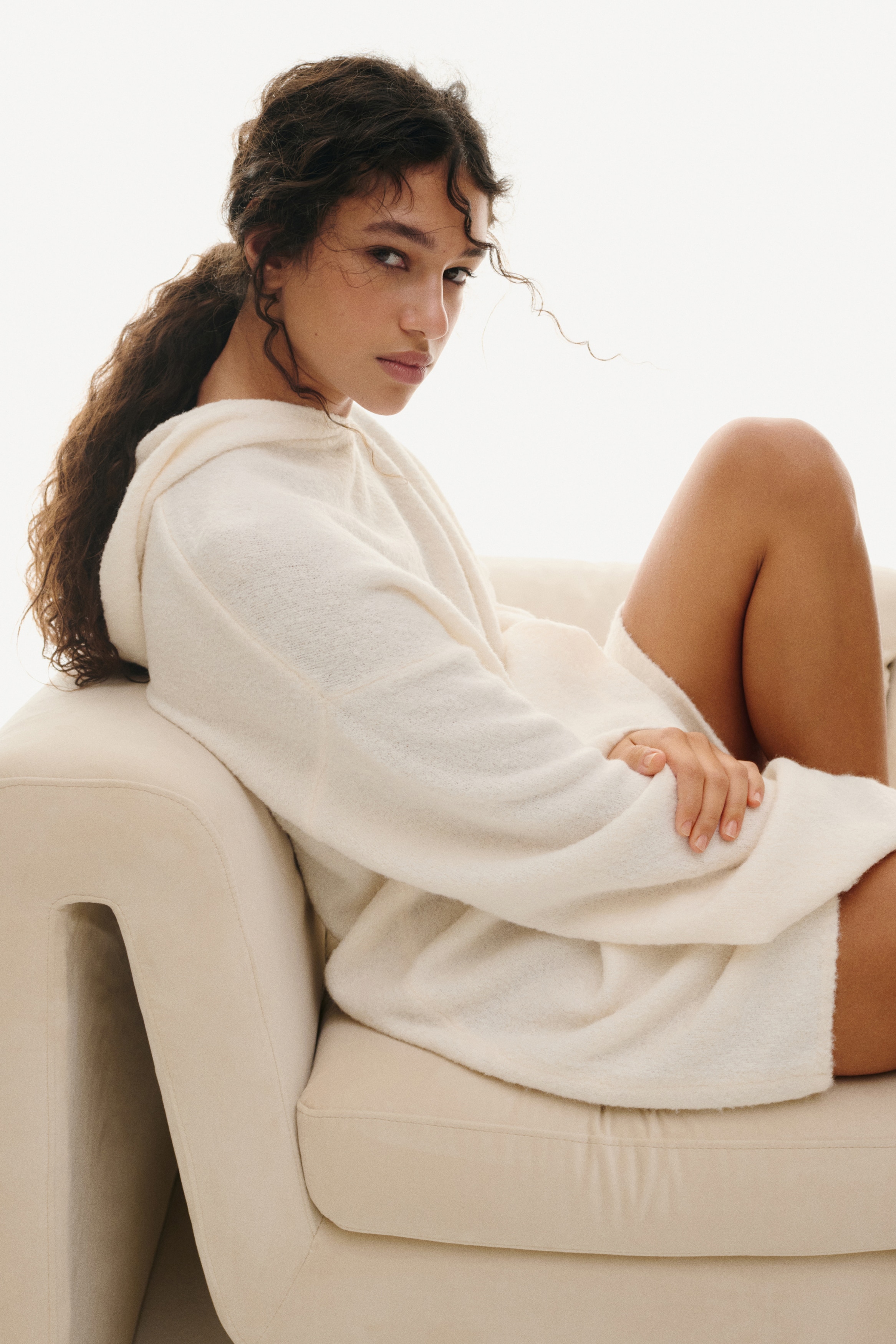 Hooded wool-blend dress
