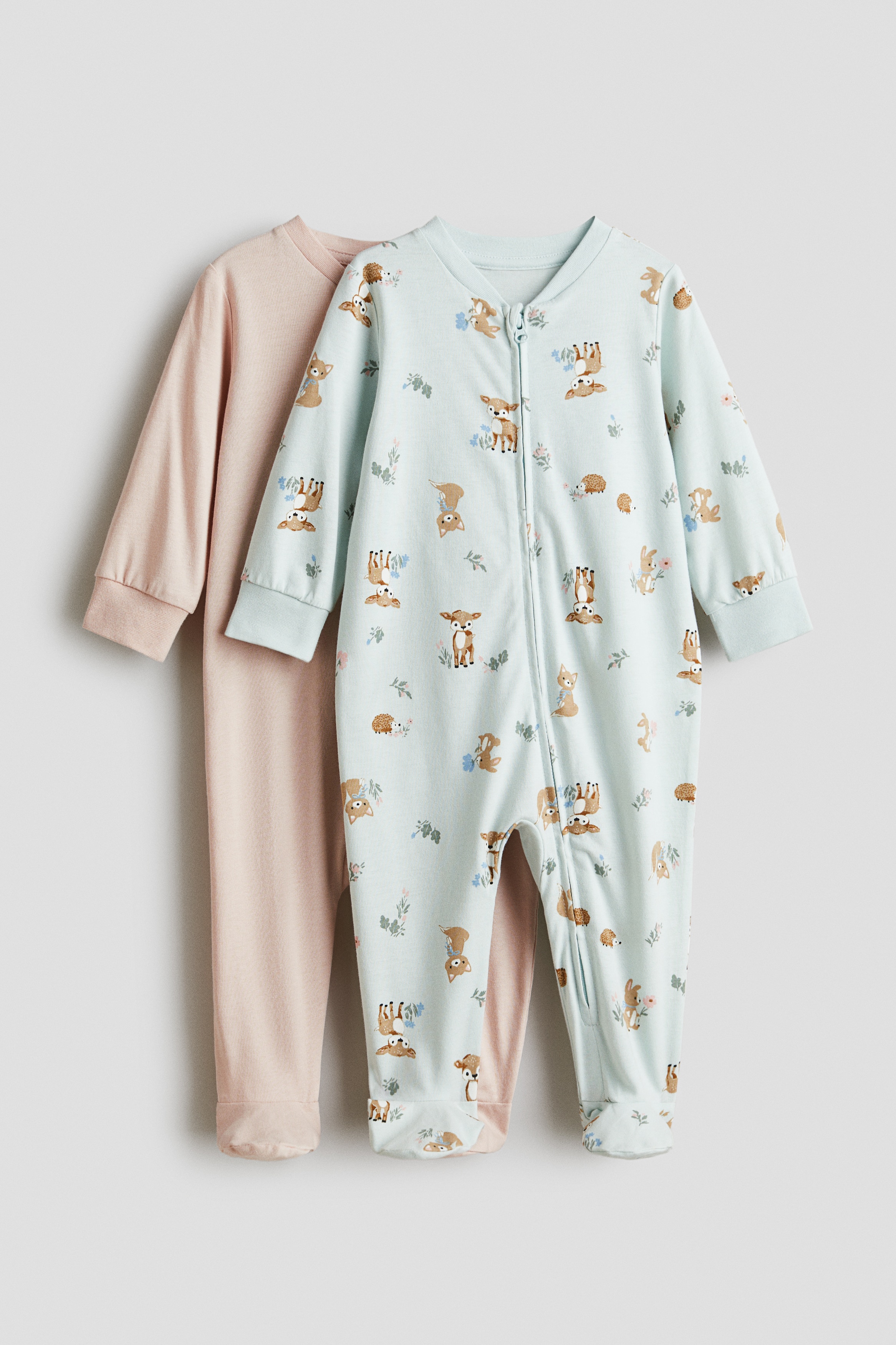 Baby - Light turquoise/Animals 2-pack zip-up sleepsuits - Size: 1½-2Y  - H&M