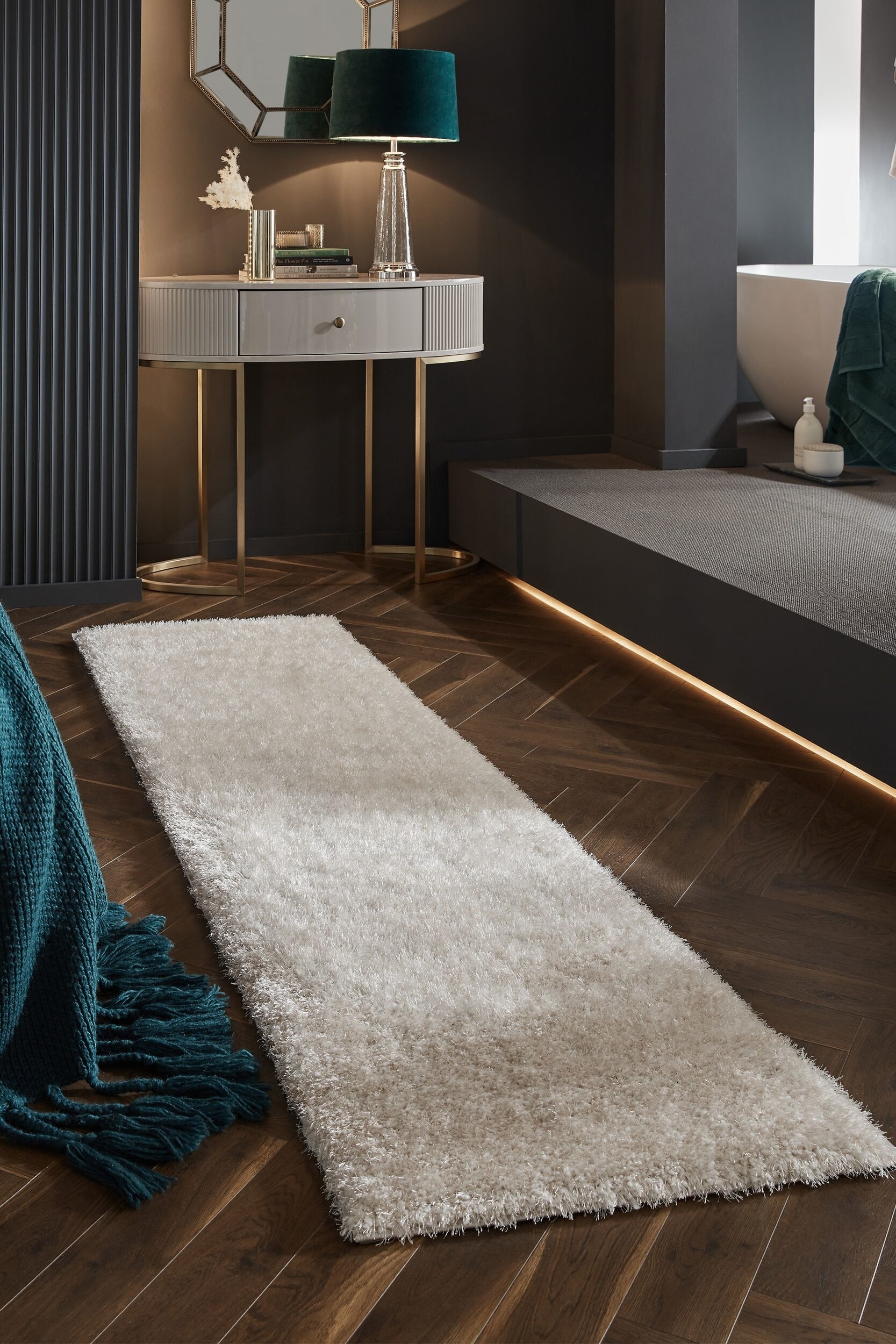 Pörröinen Velvet-kierrätysmatto Käytävään - Norsunluunvalkoinen/Vaaleanharmaa